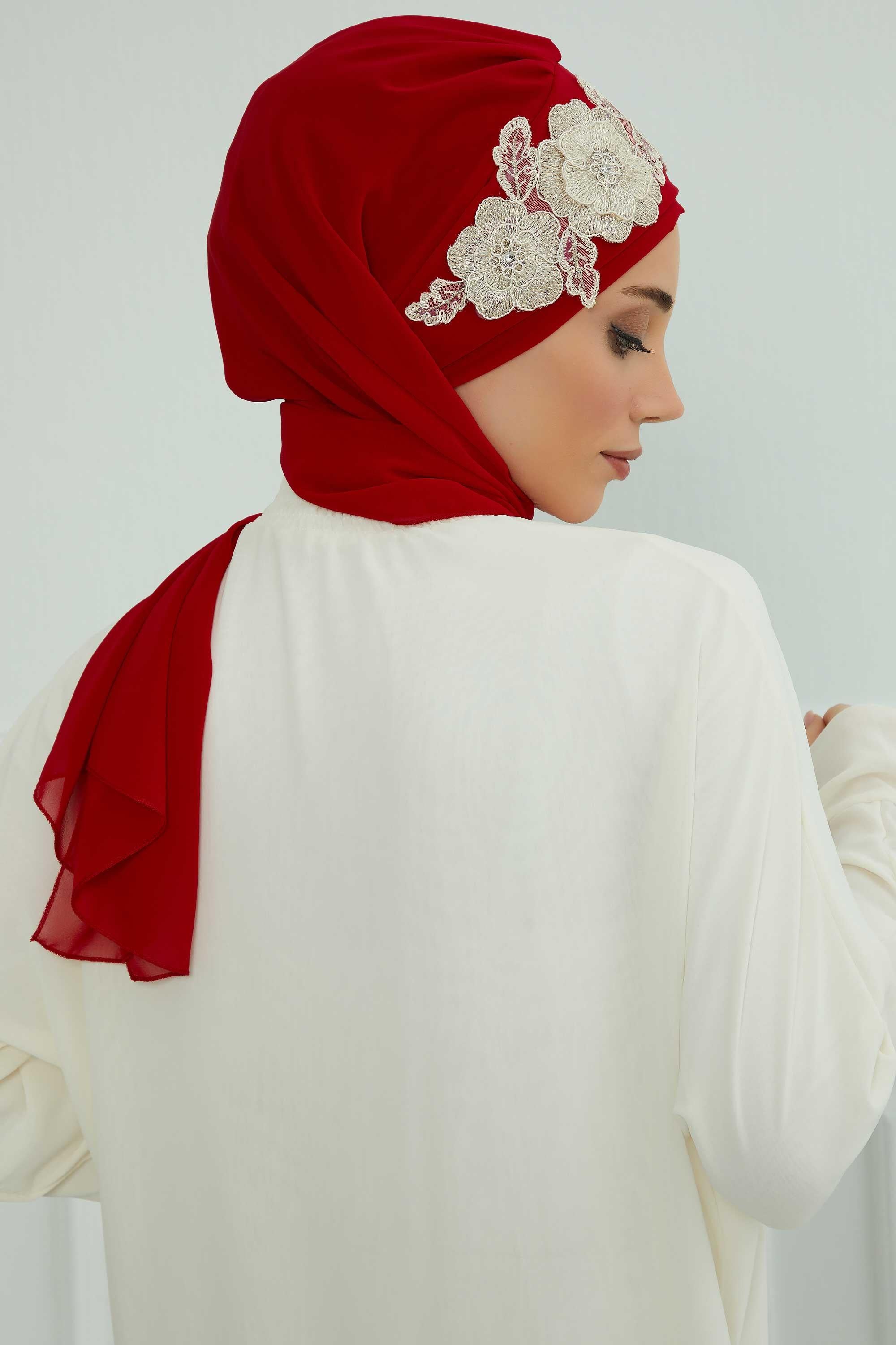 Çiçekli Taç Aksesuarlı Şifon Hazır Türban,HT-103,HT-103