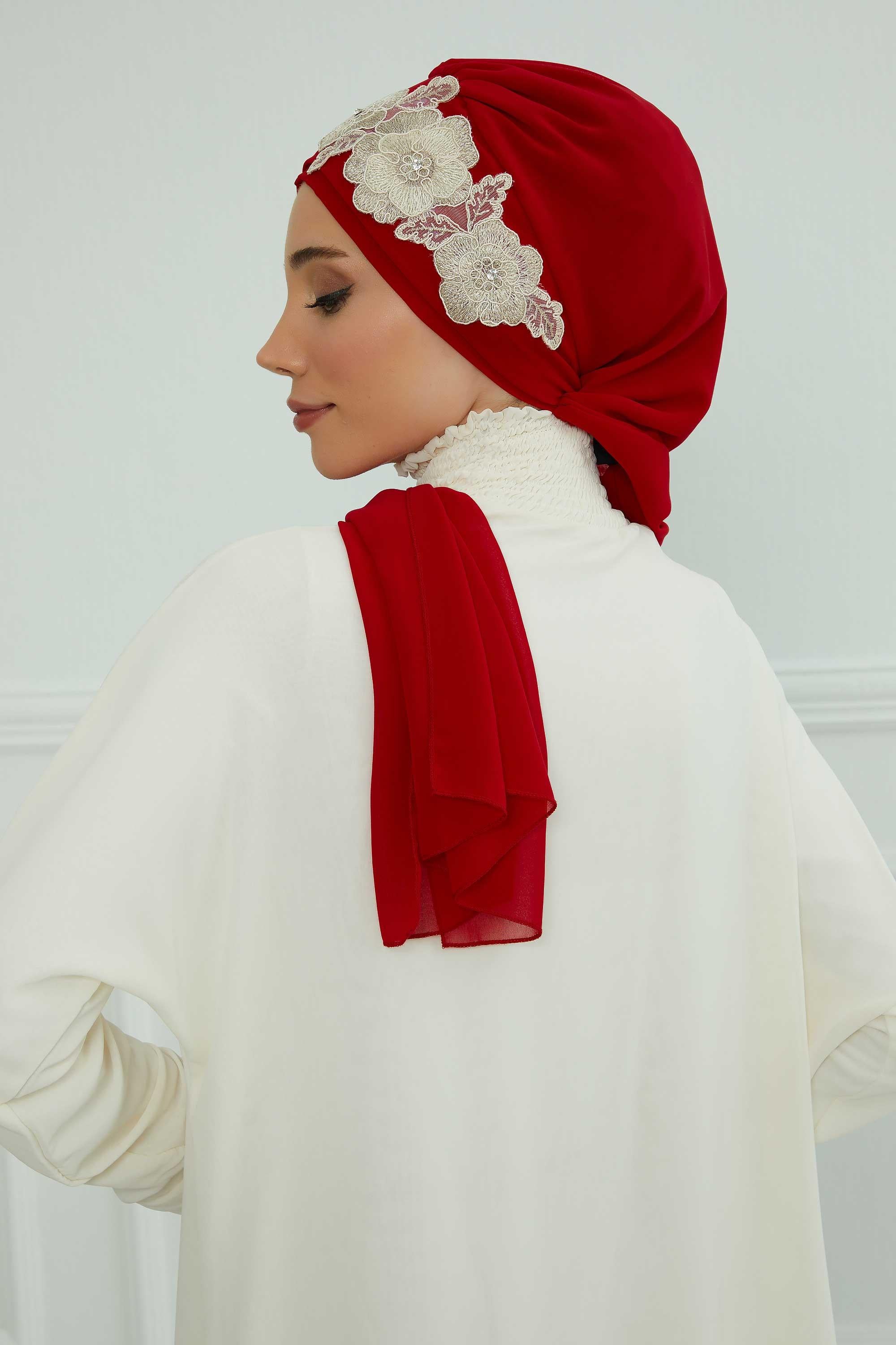 Çiçekli Taç Aksesuarlı Şifon Hazır Türban,HT-103,HT-103