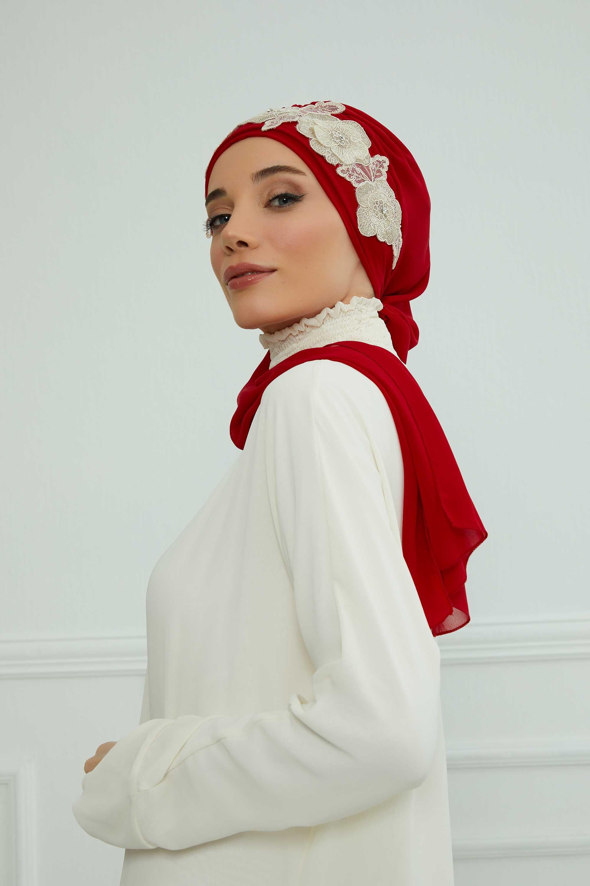 Çiçekli Taç Aksesuarlı Şifon Hazır Türban,HT-103,HT-103