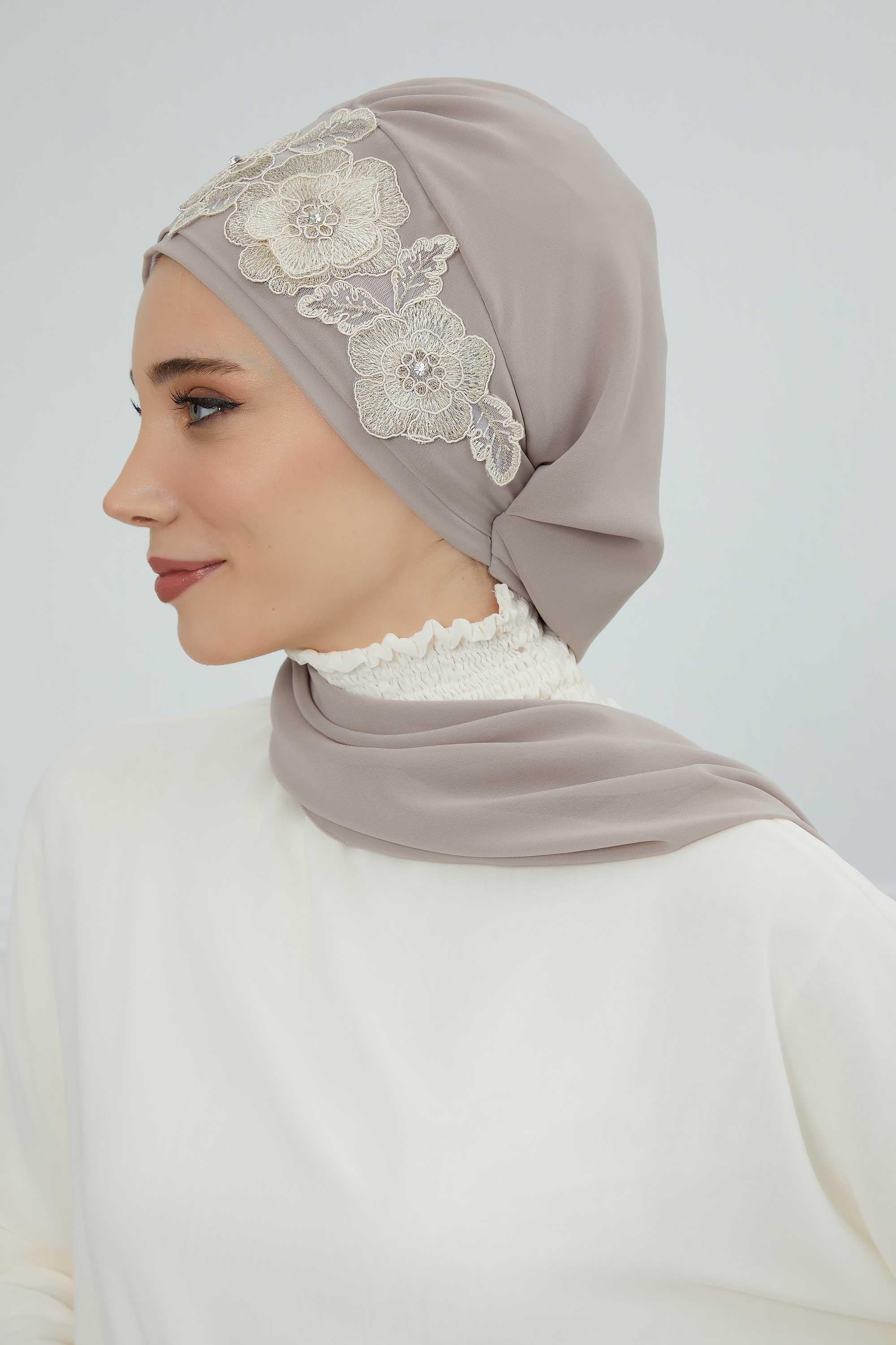 Çiçekli Taç Aksesuarlı Şifon Hazır Türban,HT-103,HT-103