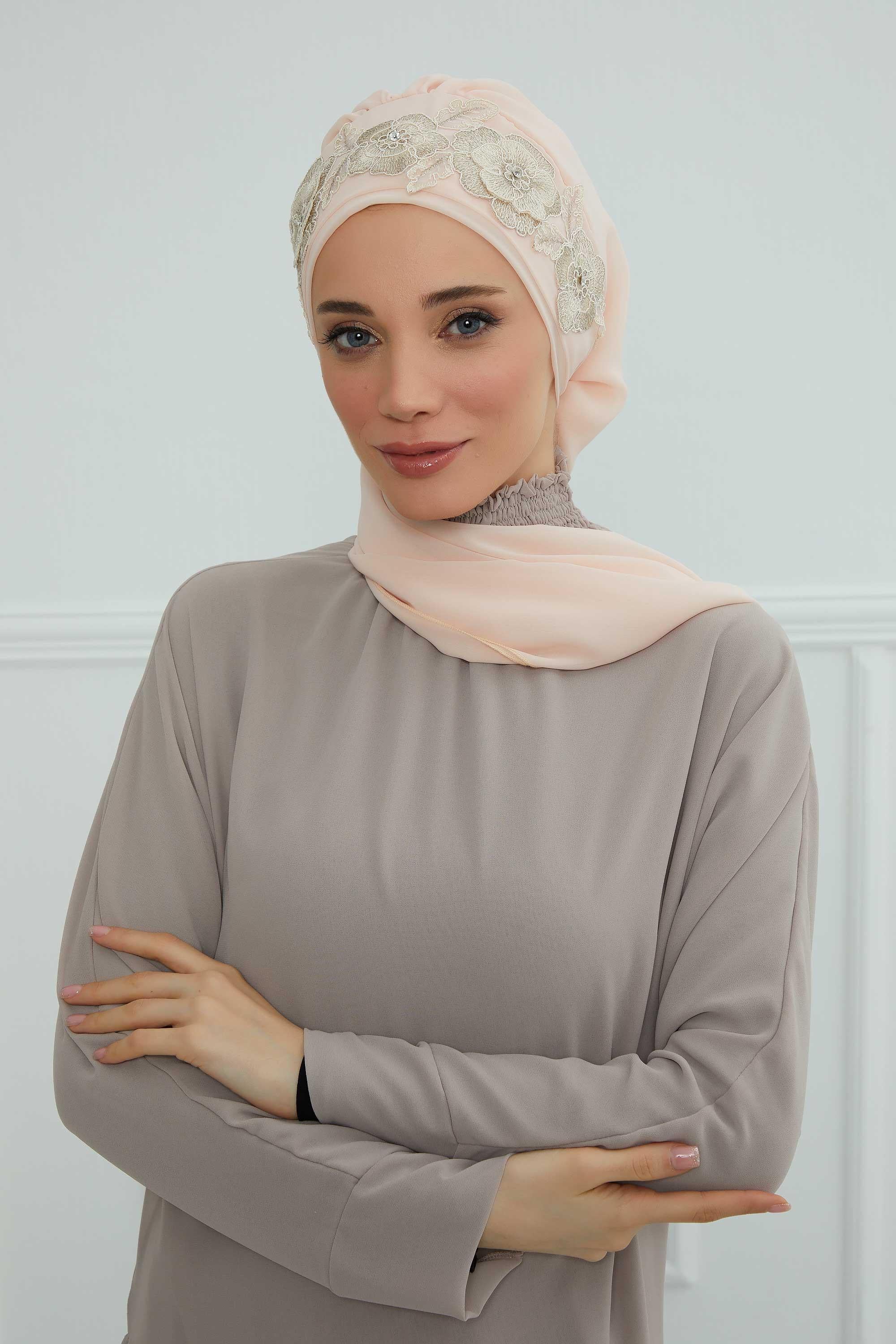 Çiçekli Taç Aksesuarlı Şifon Hazır Türban,HT-103,HT-103