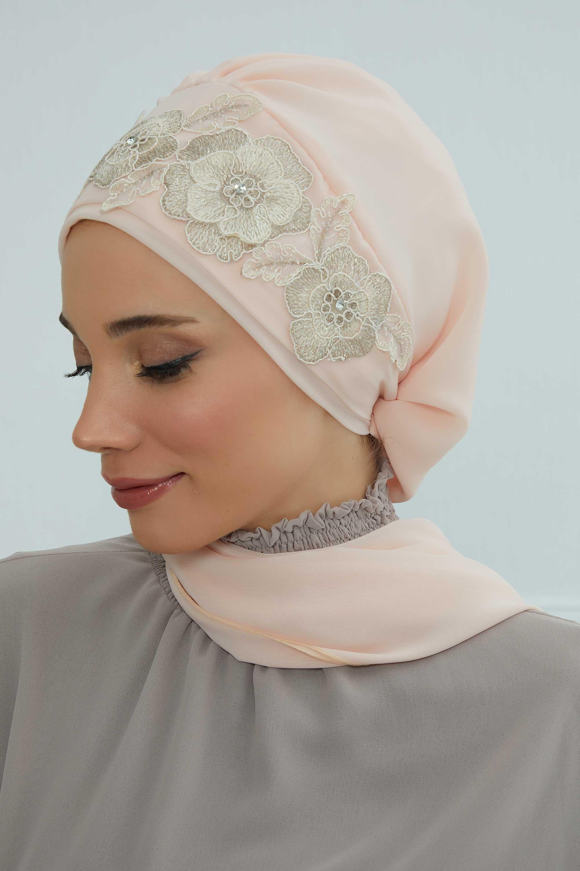 Çiçekli Taç Aksesuarlı Şifon Hazır Türban,HT-103,HT-103