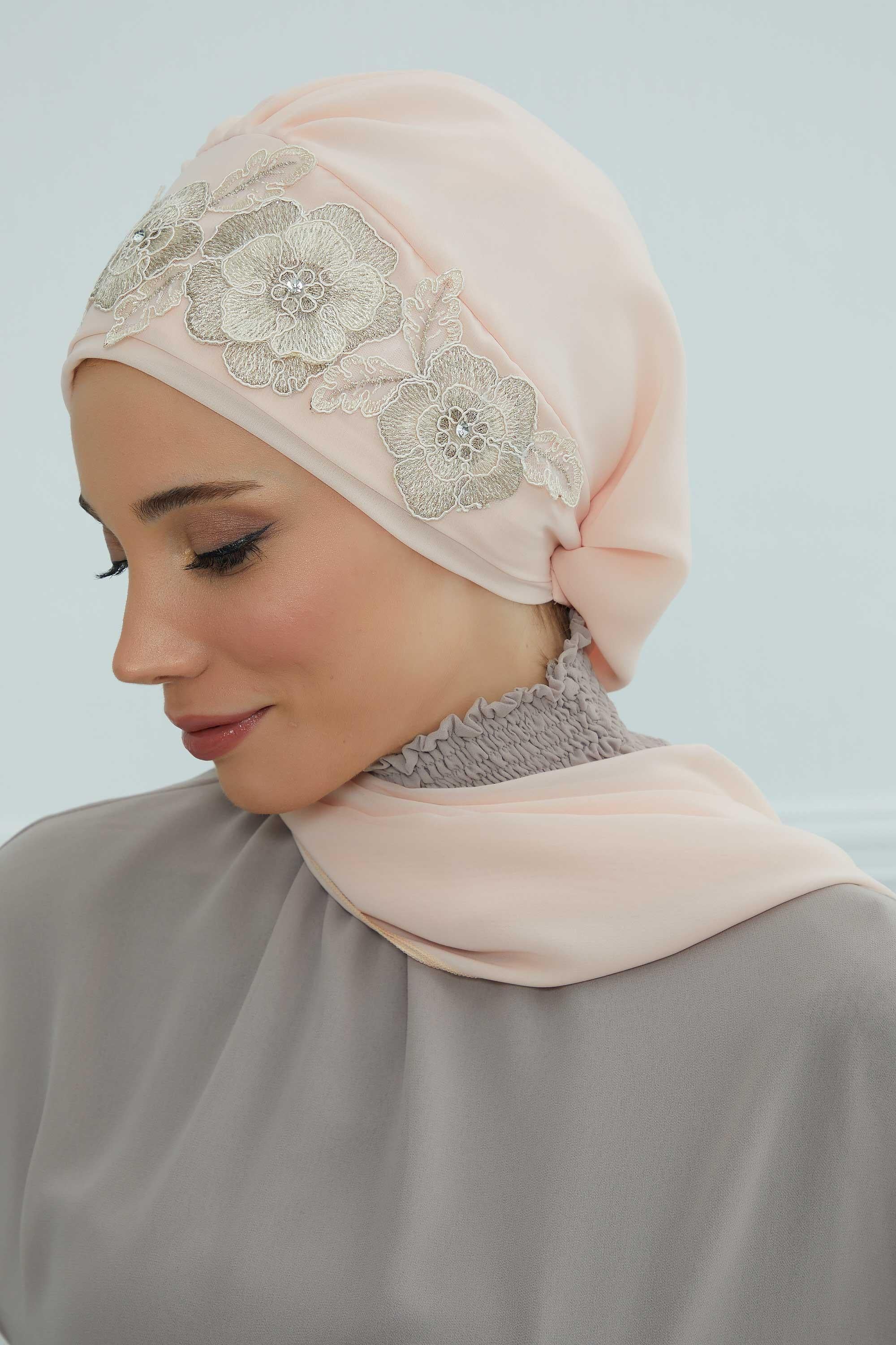 Çiçekli Taç Aksesuarlı Şifon Hazır Türban,HT-103,HT-103