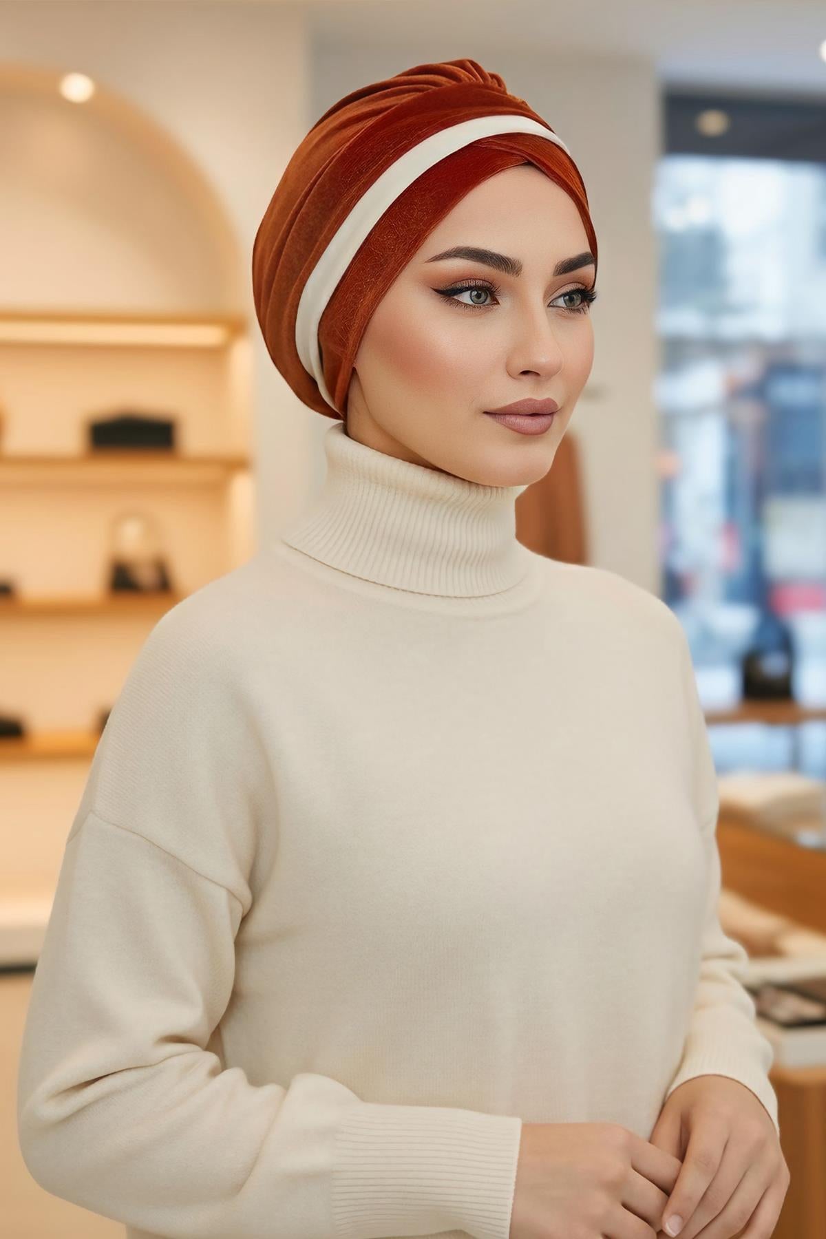 Çift Renkli Kadife Bone,B-23K