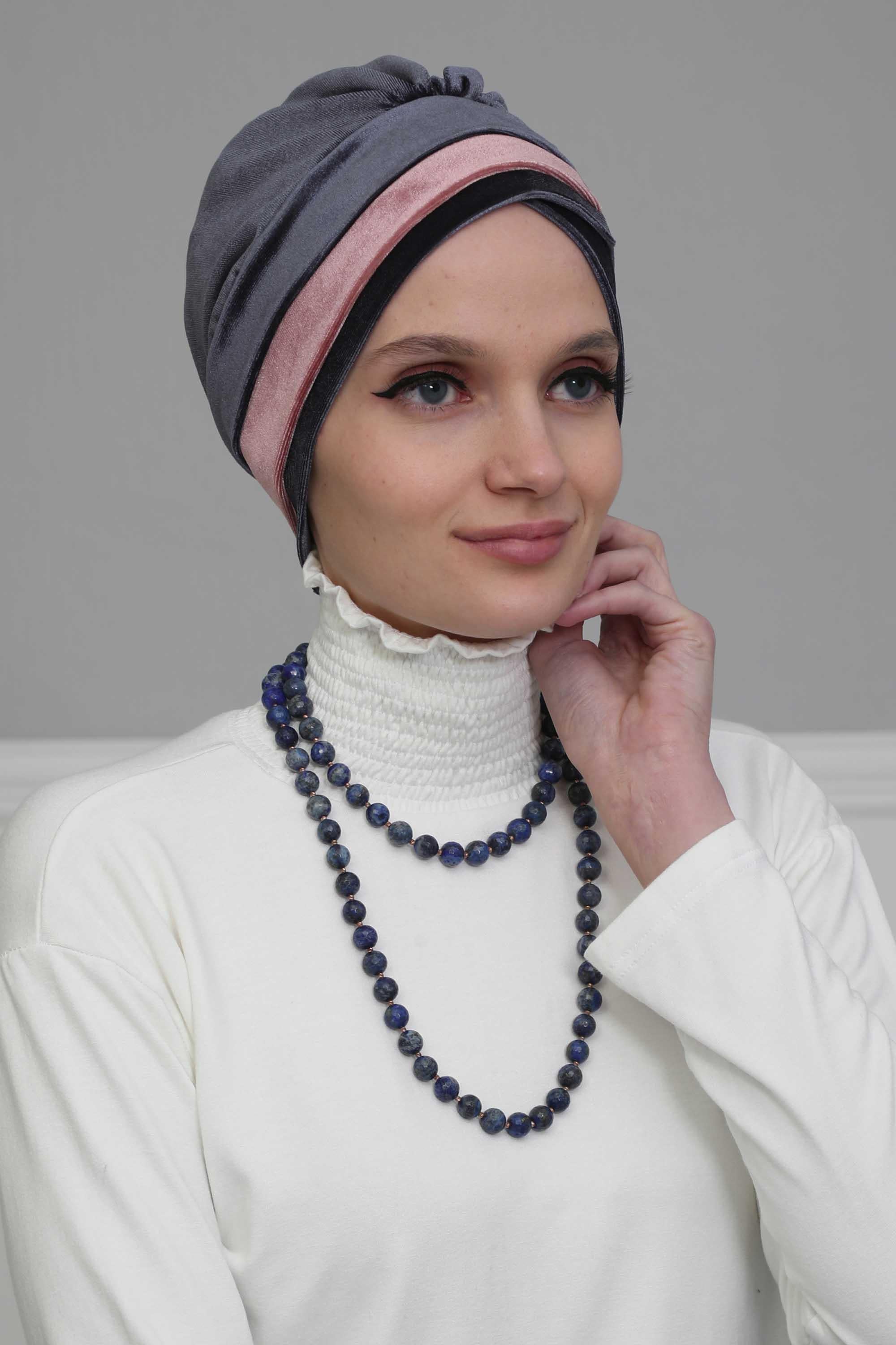 Çift Renkli Kadife Bone,B-23K