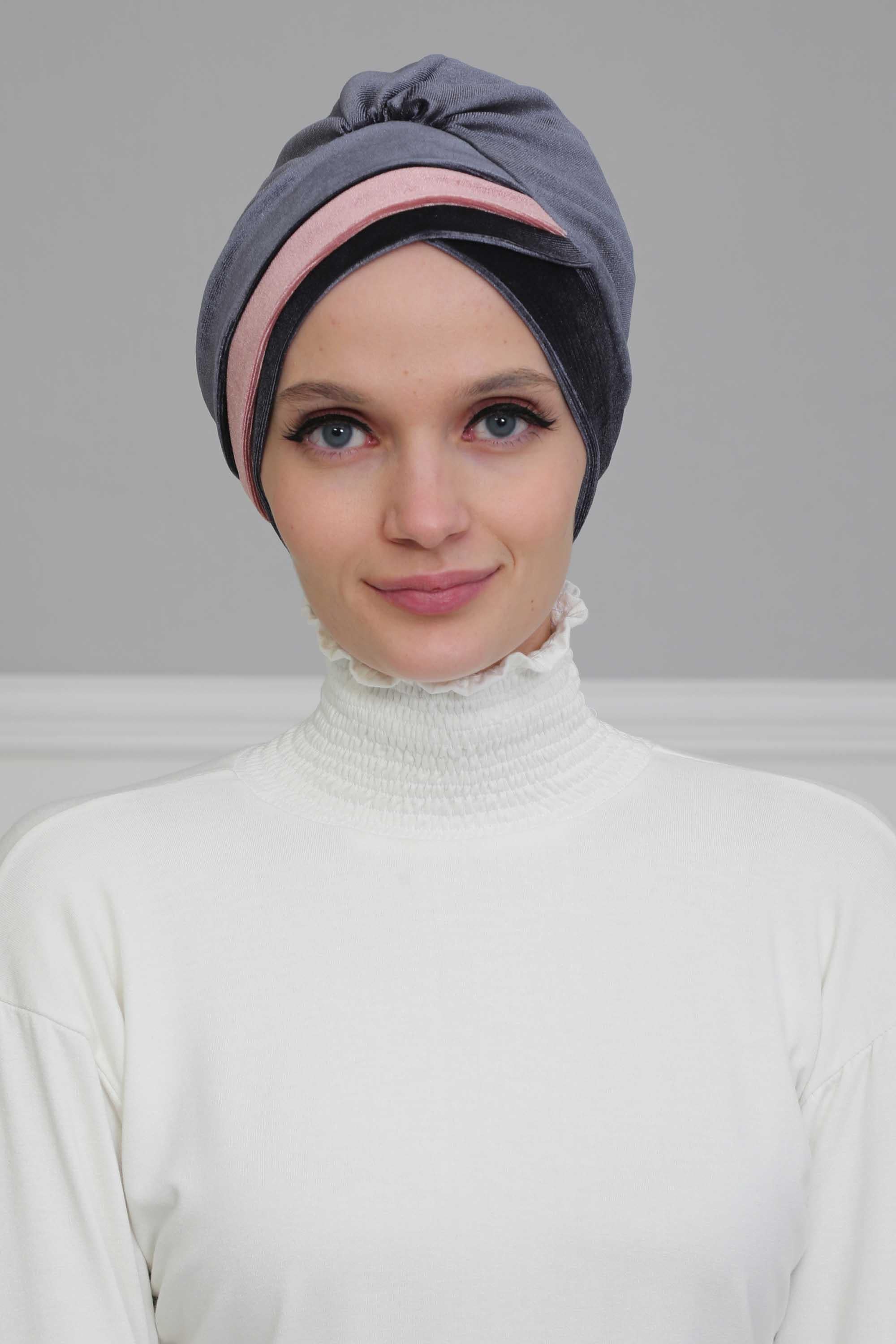 Çift Renkli Kadife Bone,B-23K