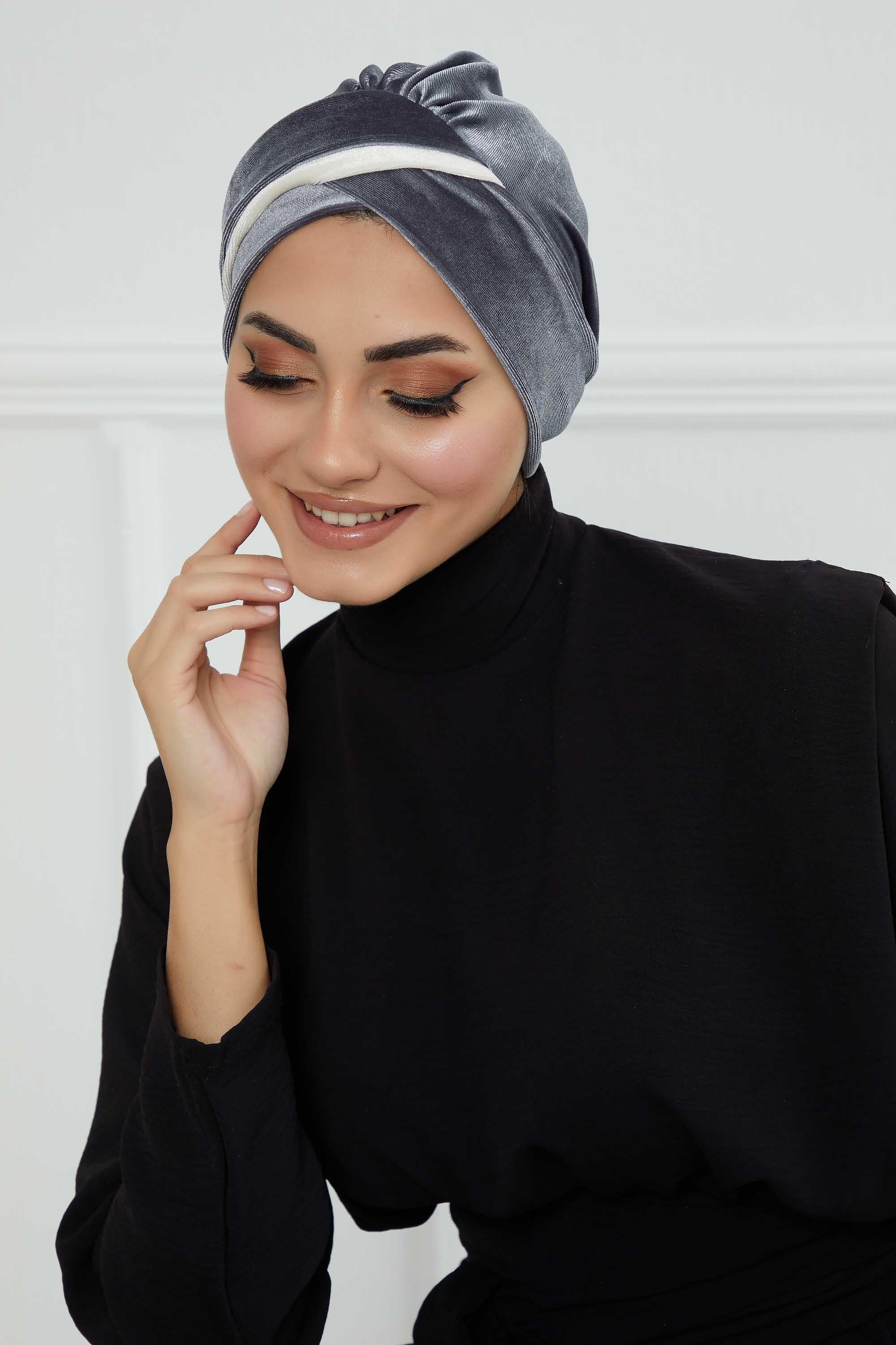 Çift Renkli Kadife Bone,B-23K