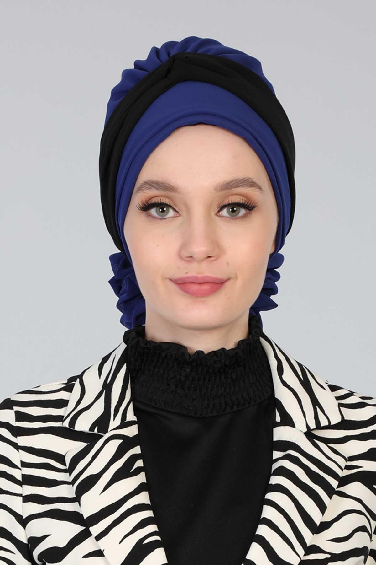 Çift Renkli Tasarım Şifon Hazır Türban,HT-45