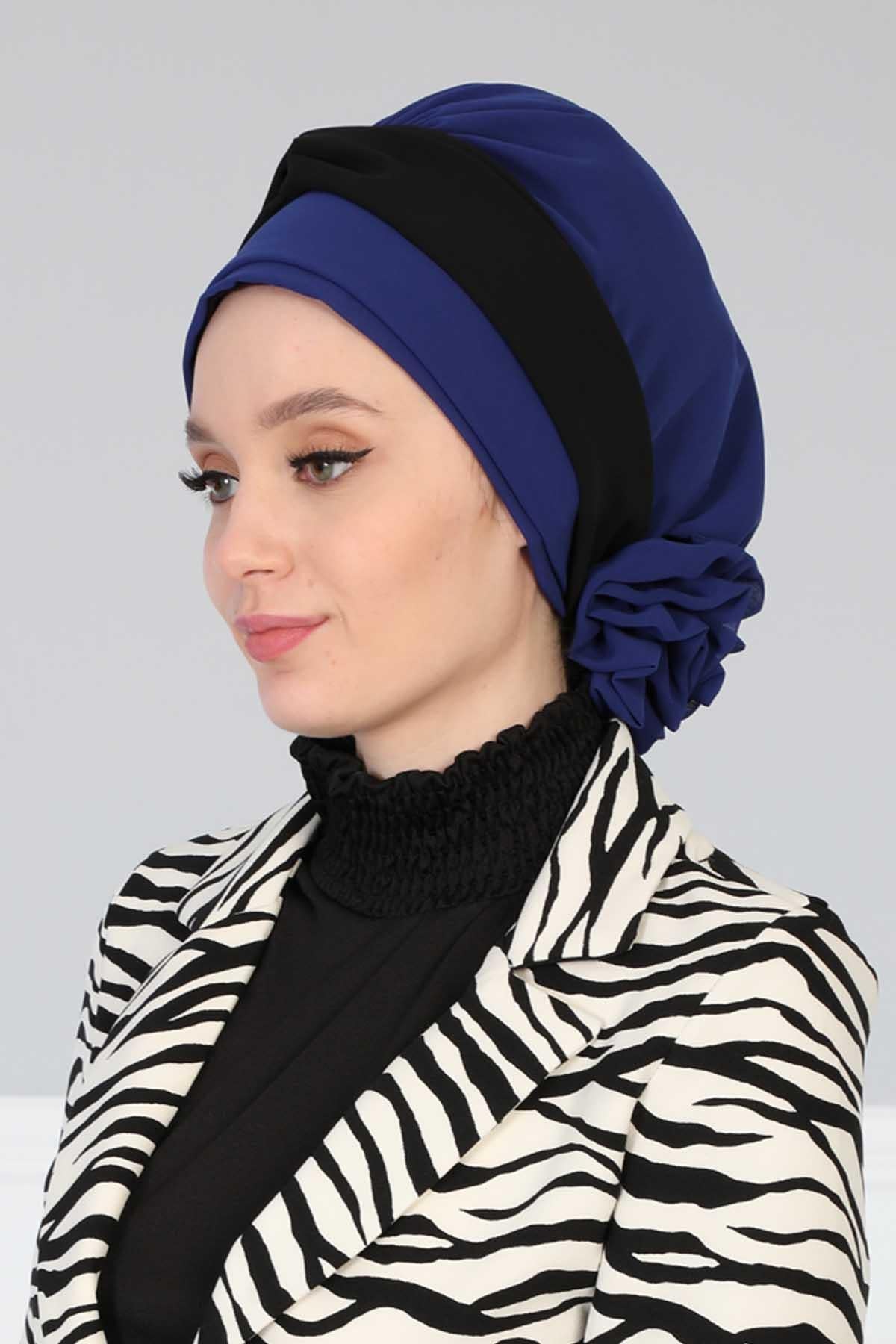 Çift Renkli Tasarım Şifon Hazır Türban,HT-45