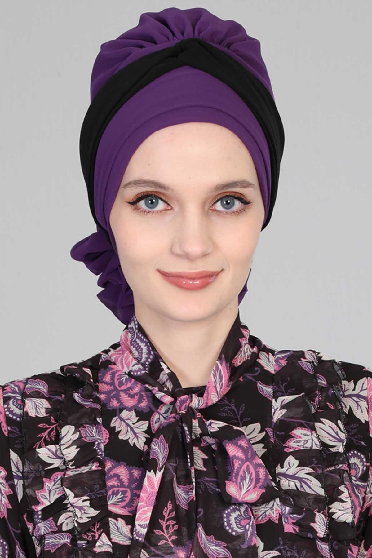 Çift Renkli Tasarım Şifon Hazır Türban,HT-45