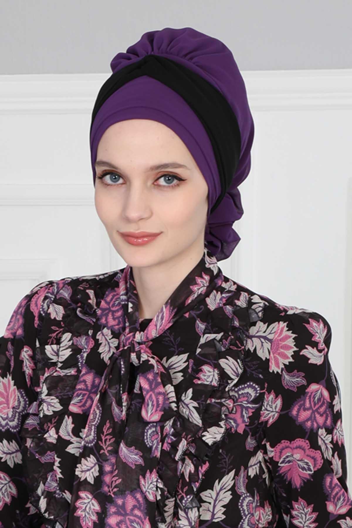 Çift Renkli Tasarım Şifon Hazır Türban,HT-45
