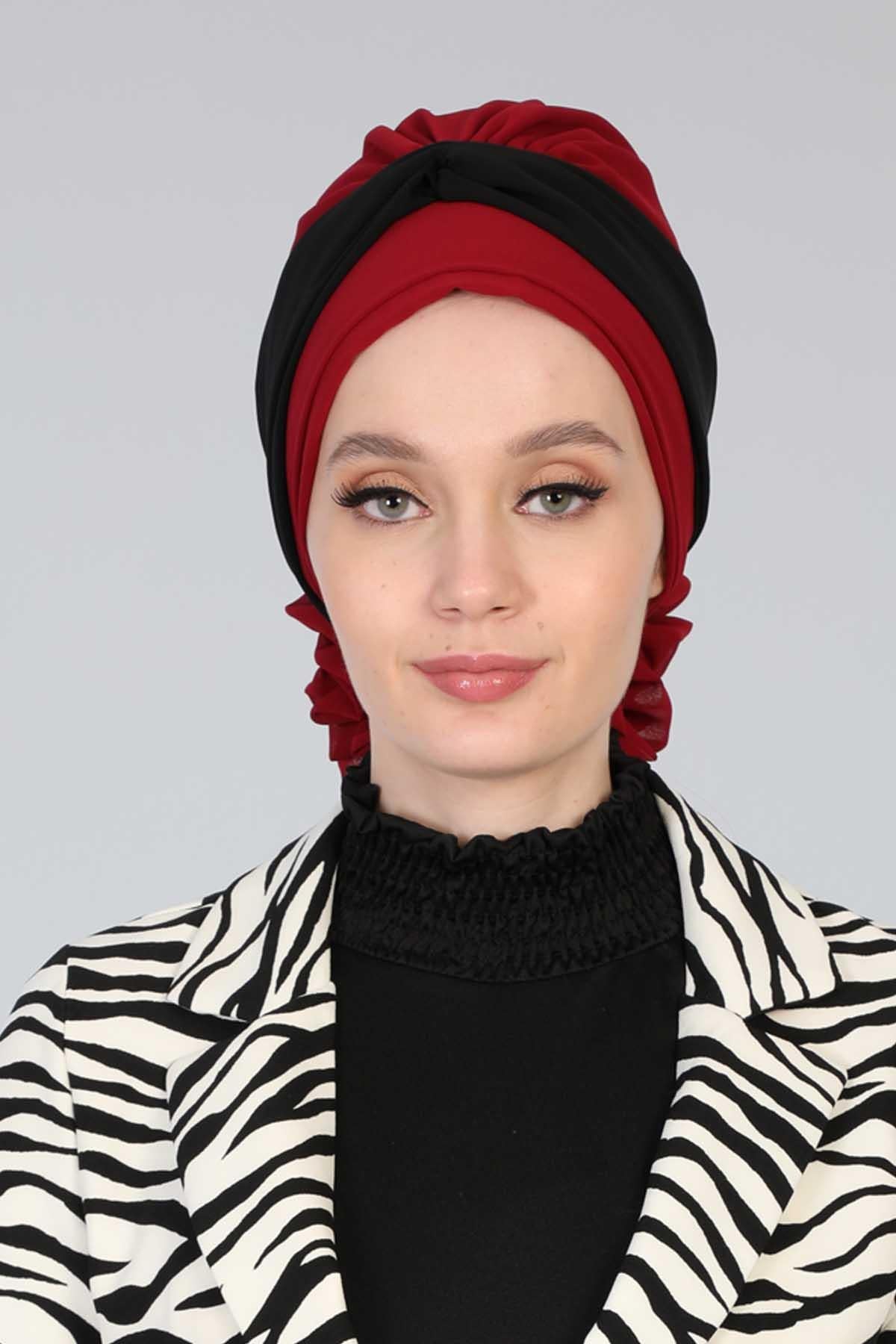 Çift Renkli Tasarım Şifon Hazır Türban,HT-45