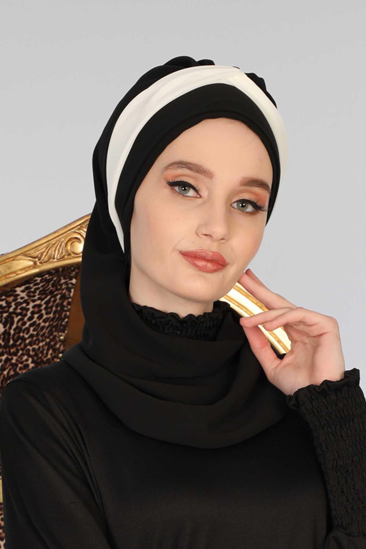 Çift Renkli Tasarım Şifon Hazır Türban,HT-46,HT-46