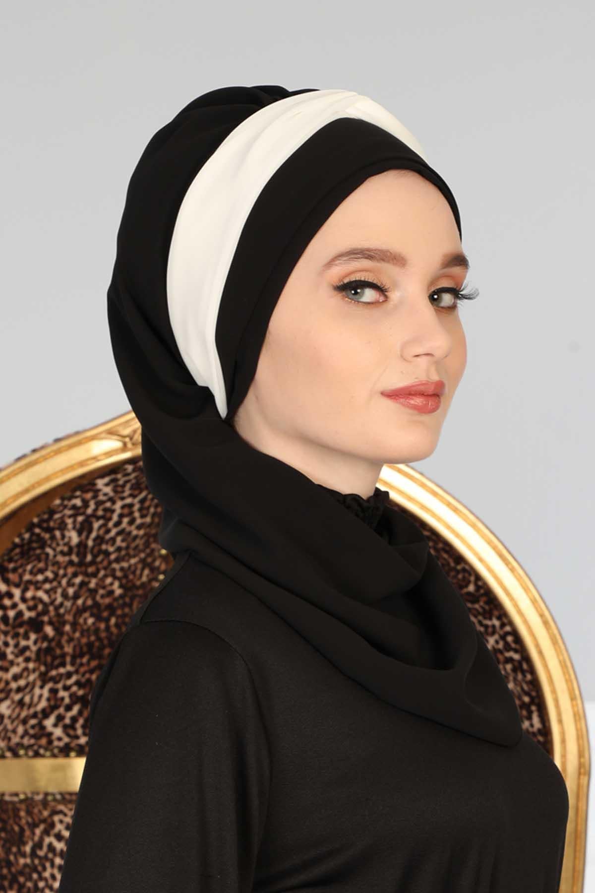 Çift Renkli Tasarım Şifon Hazır Türban,HT-46,HT-46