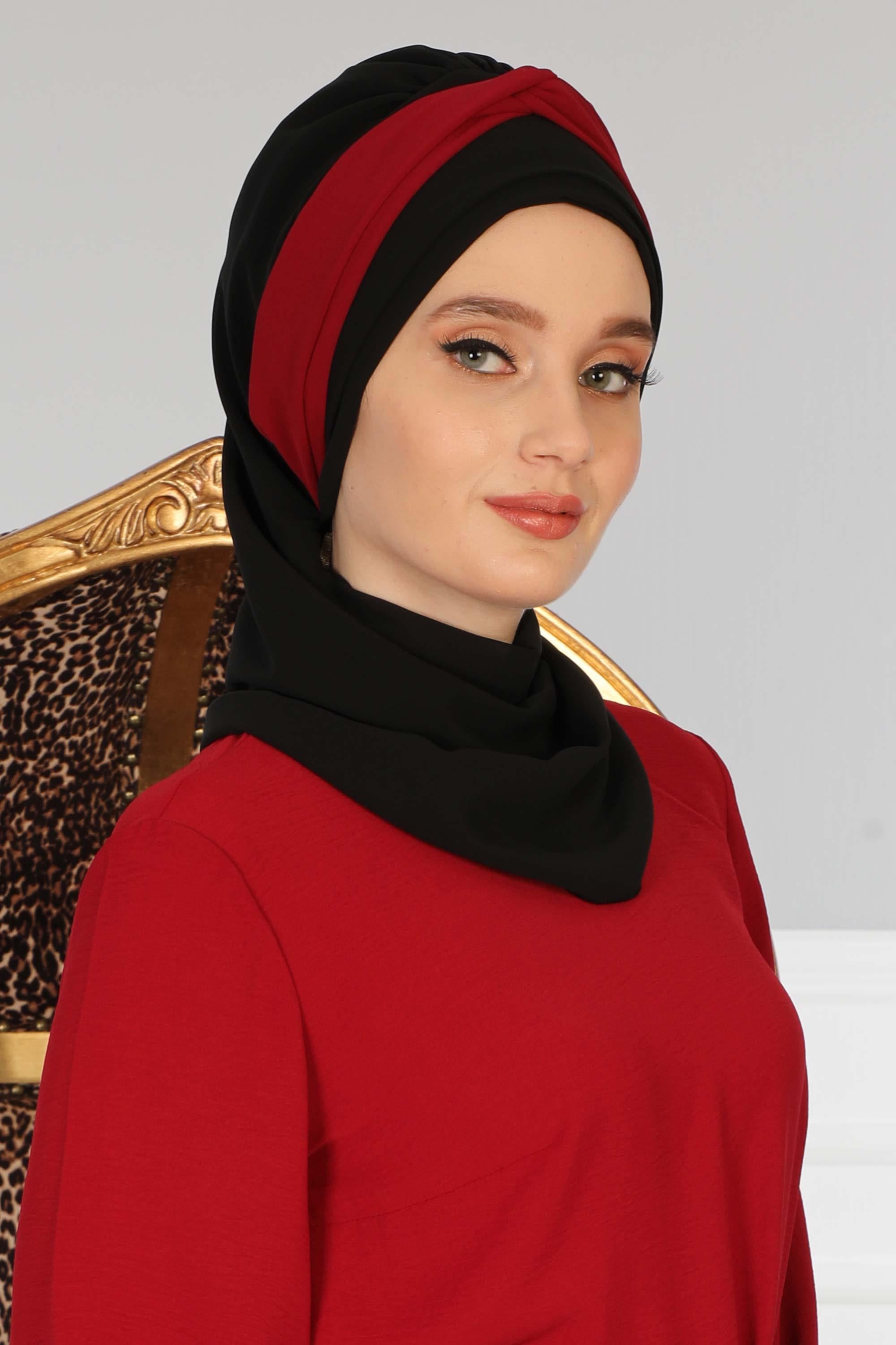 Çift Renkli Tasarım Şifon Hazır Türban,HT-46,HT-46