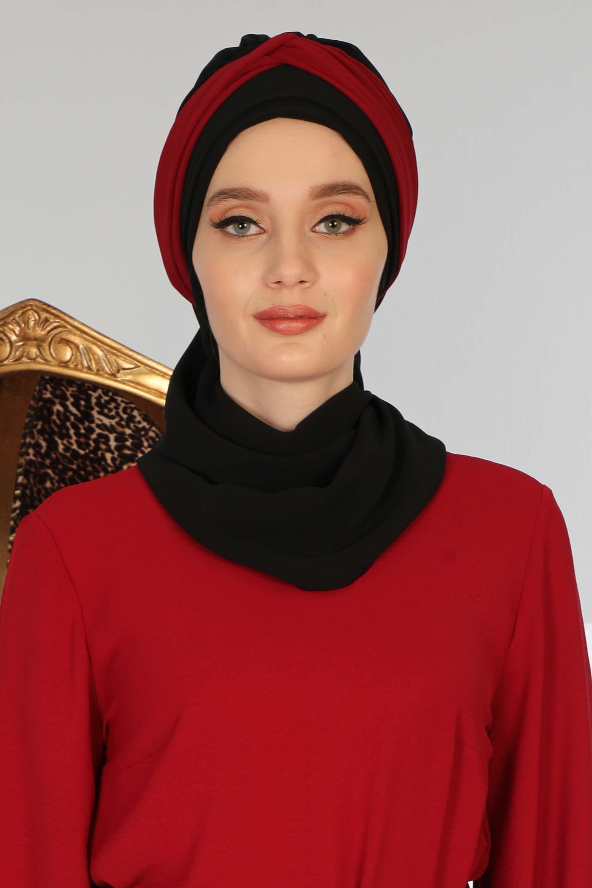 Çift Renkli Tasarım Şifon Hazır Türban,HT-46,HT-46