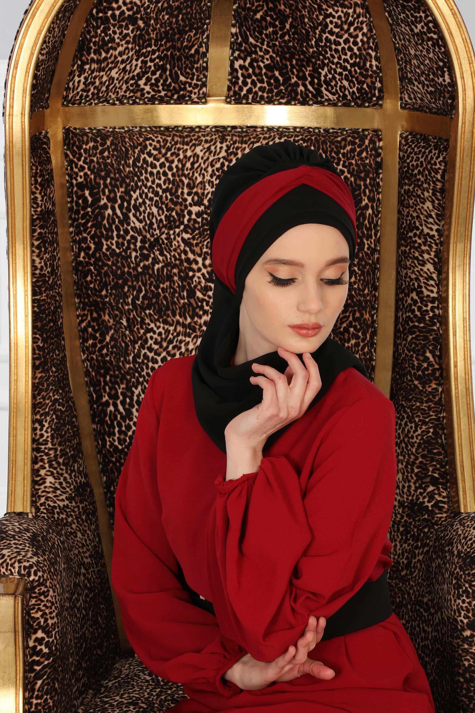 Çift Renkli Tasarım Şifon Hazır Türban,HT-46,HT-46