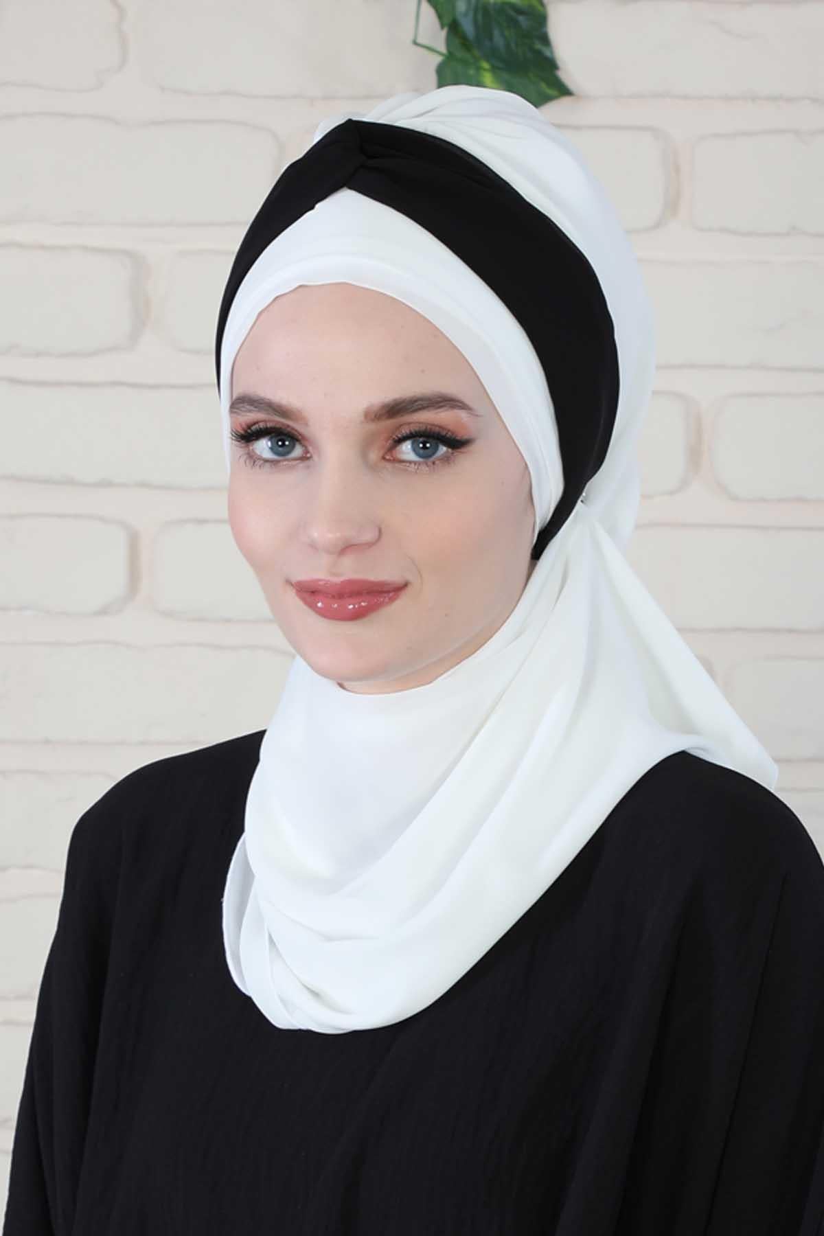 Çift Renkli Tasarım Şifon Hazır Türban,HT-46,HT-46