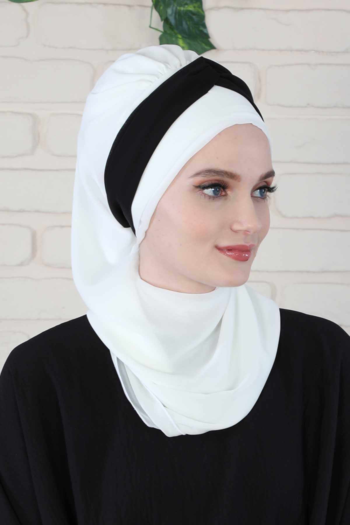 Çift Renkli Tasarım Şifon Hazır Türban,HT-46,HT-46