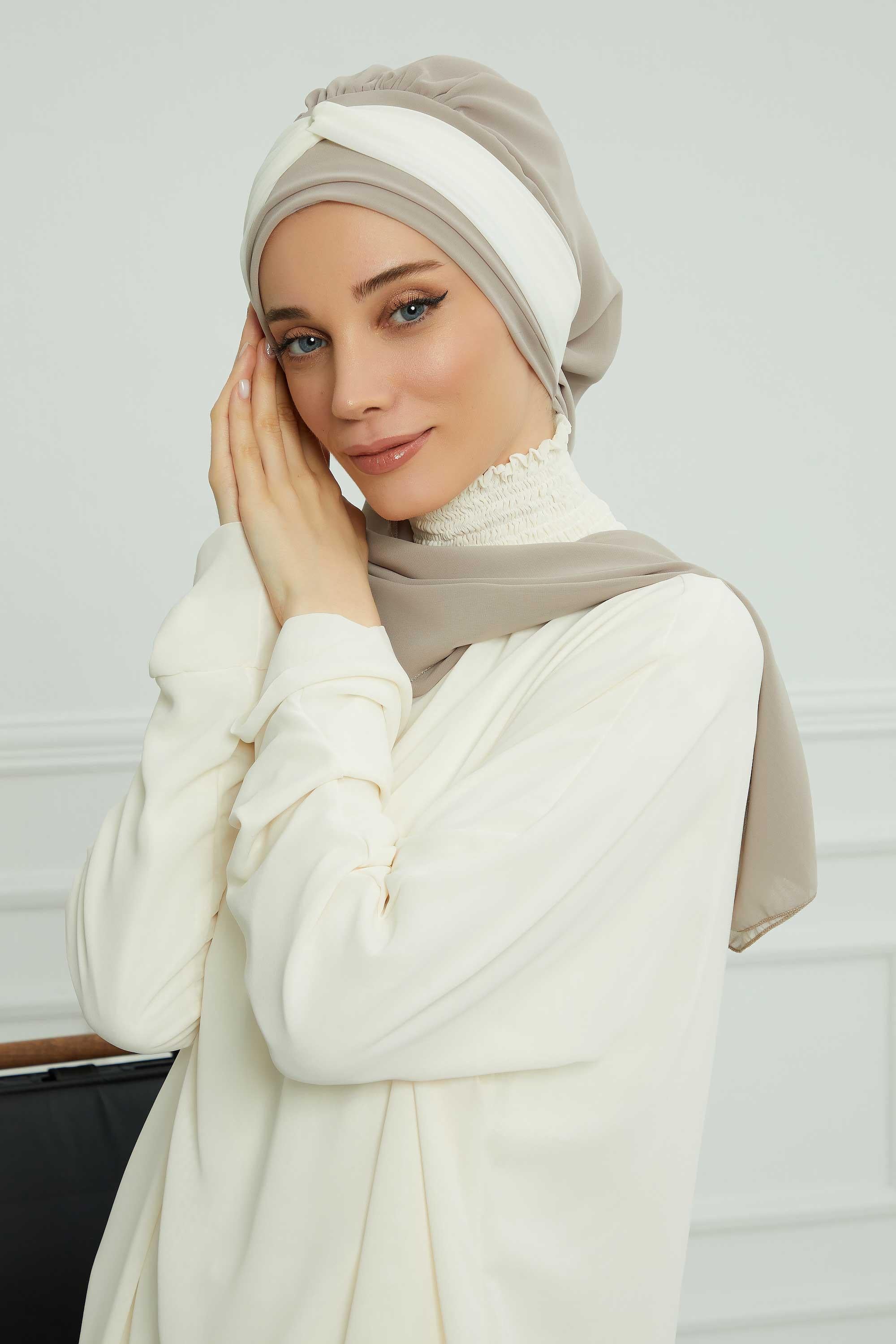 Çift Renkli Tasarım Şifon Hazır Türban,HT-46,HT-46