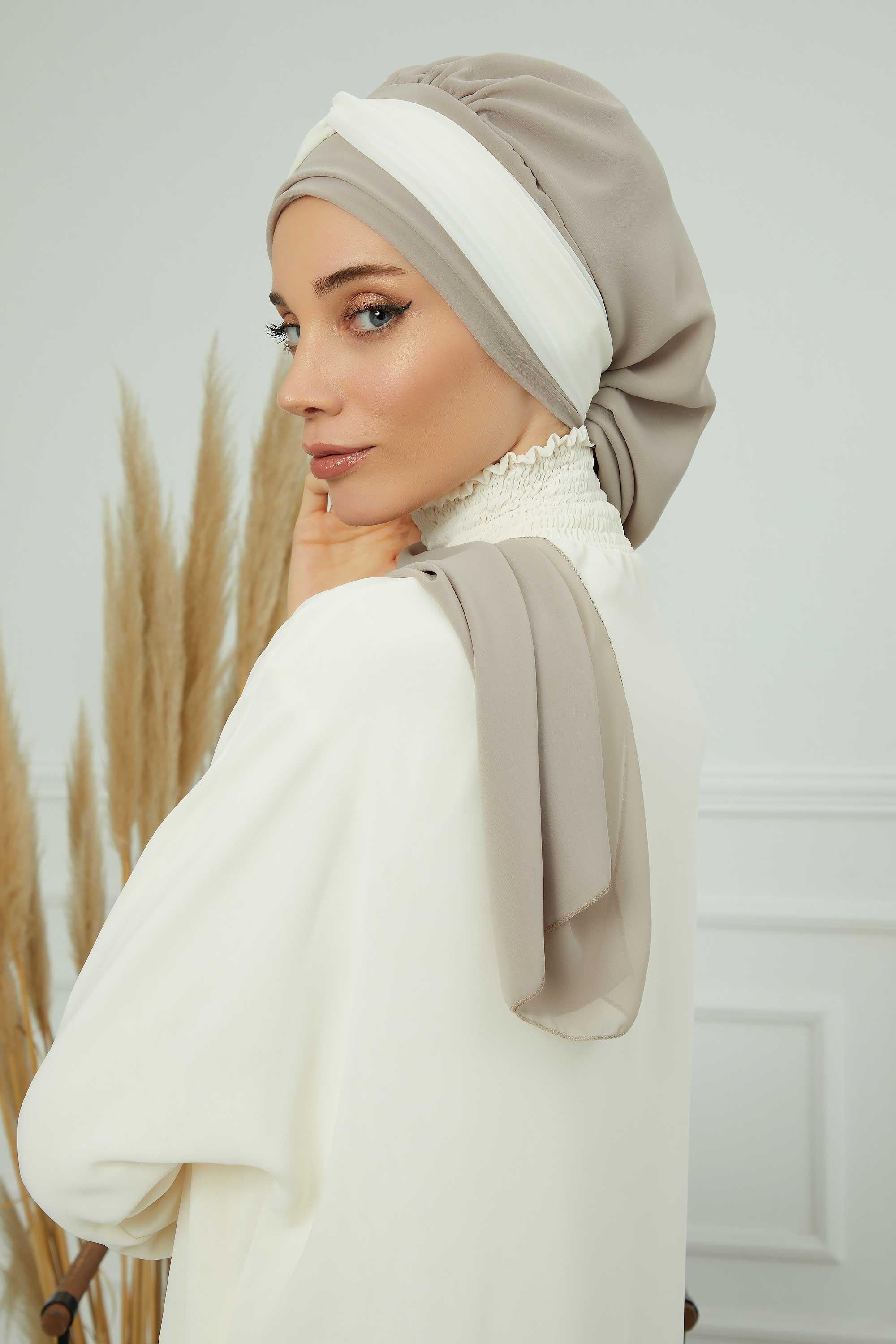 Çift Renkli Tasarım Şifon Hazır Türban,HT-46,HT-46