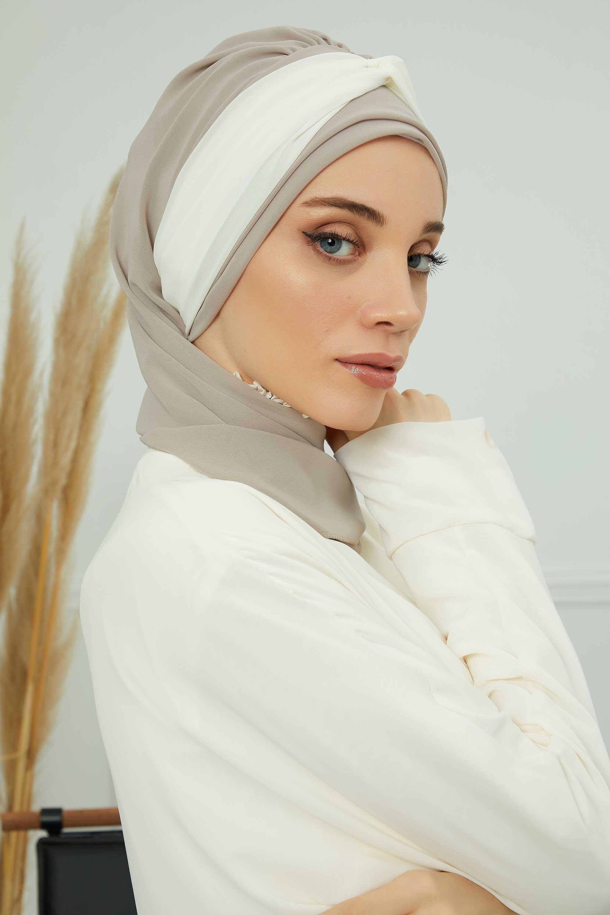 Çift Renkli Tasarım Şifon Hazır Türban,HT-46,HT-46