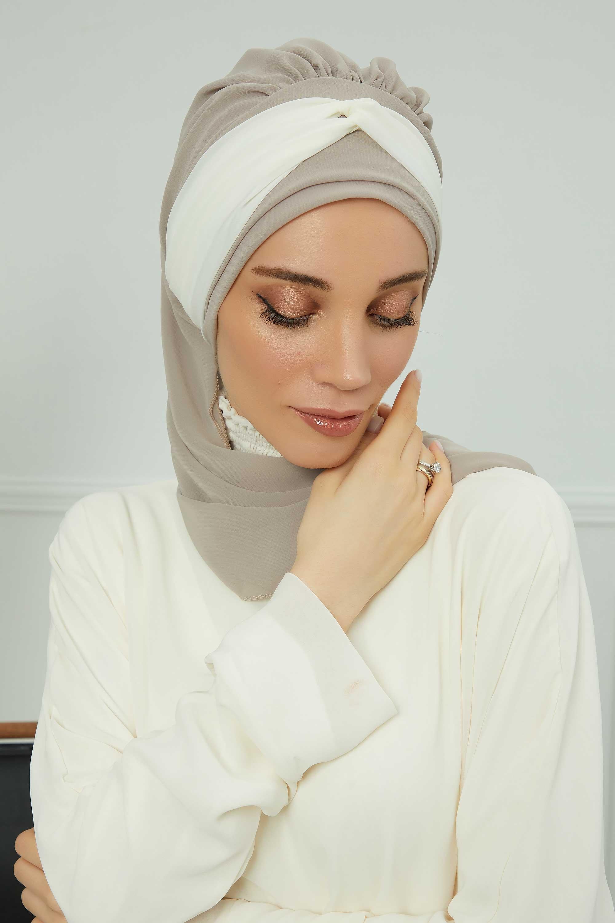 Çift Renkli Tasarım Şifon Hazır Türban,HT-46,HT-46