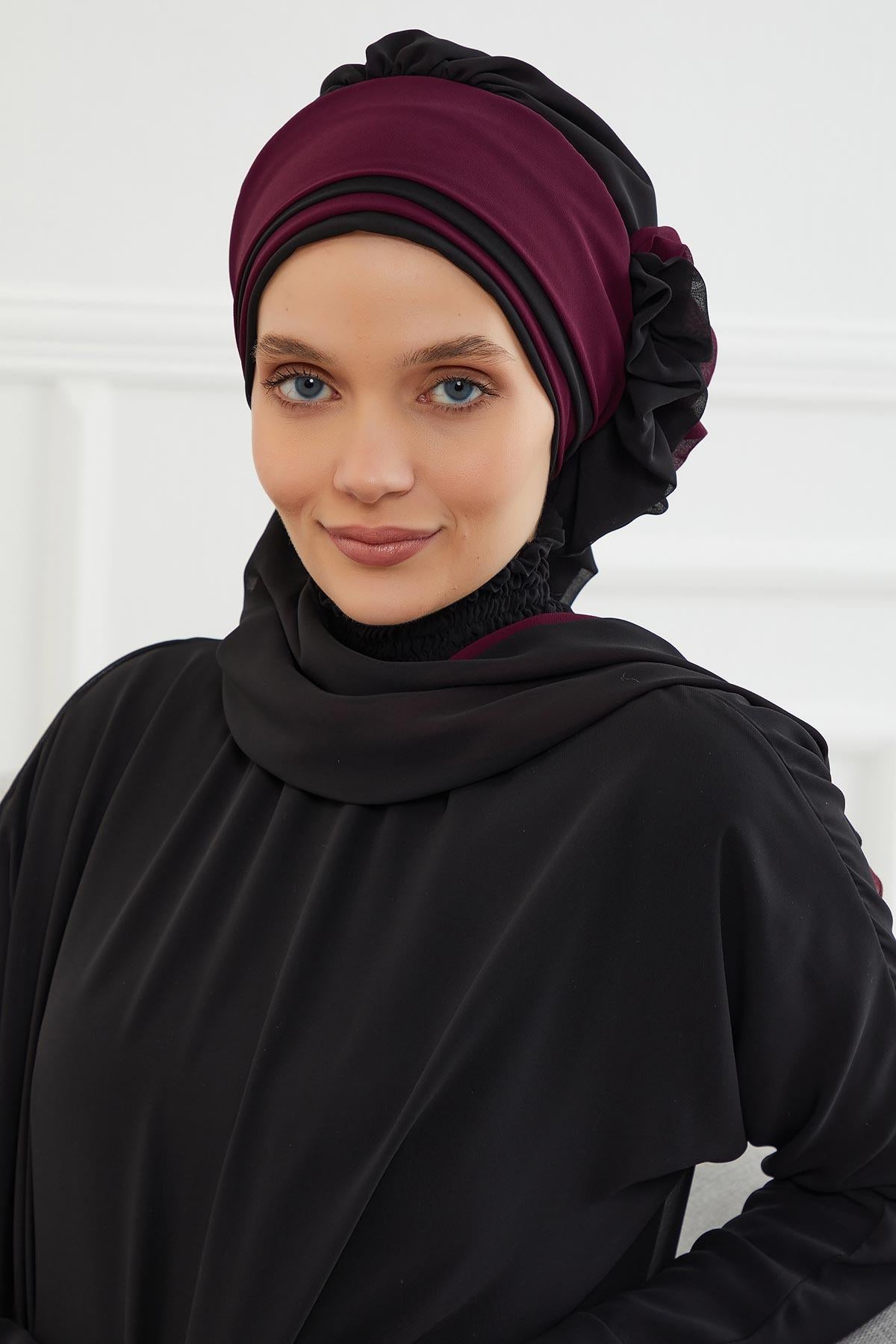 Çift Renkli Tasarım Şifon Hazır Türban,HT-86