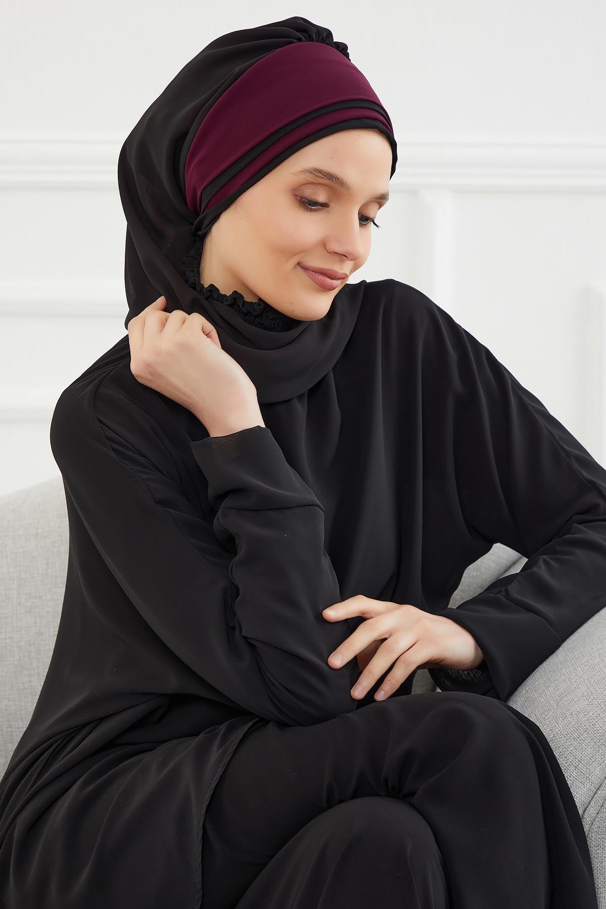 Çift Renkli Tasarım Şifon Hazır Türban,HT-86