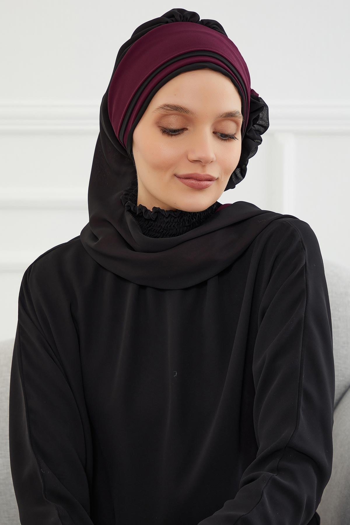 Çift Renkli Tasarım Şifon Hazır Türban,HT-86