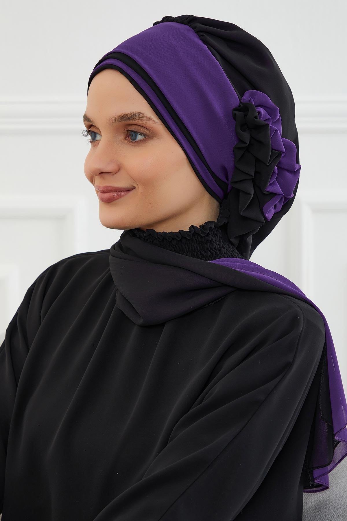 Çift Renkli Tasarım Şifon Hazır Türban,HT-86