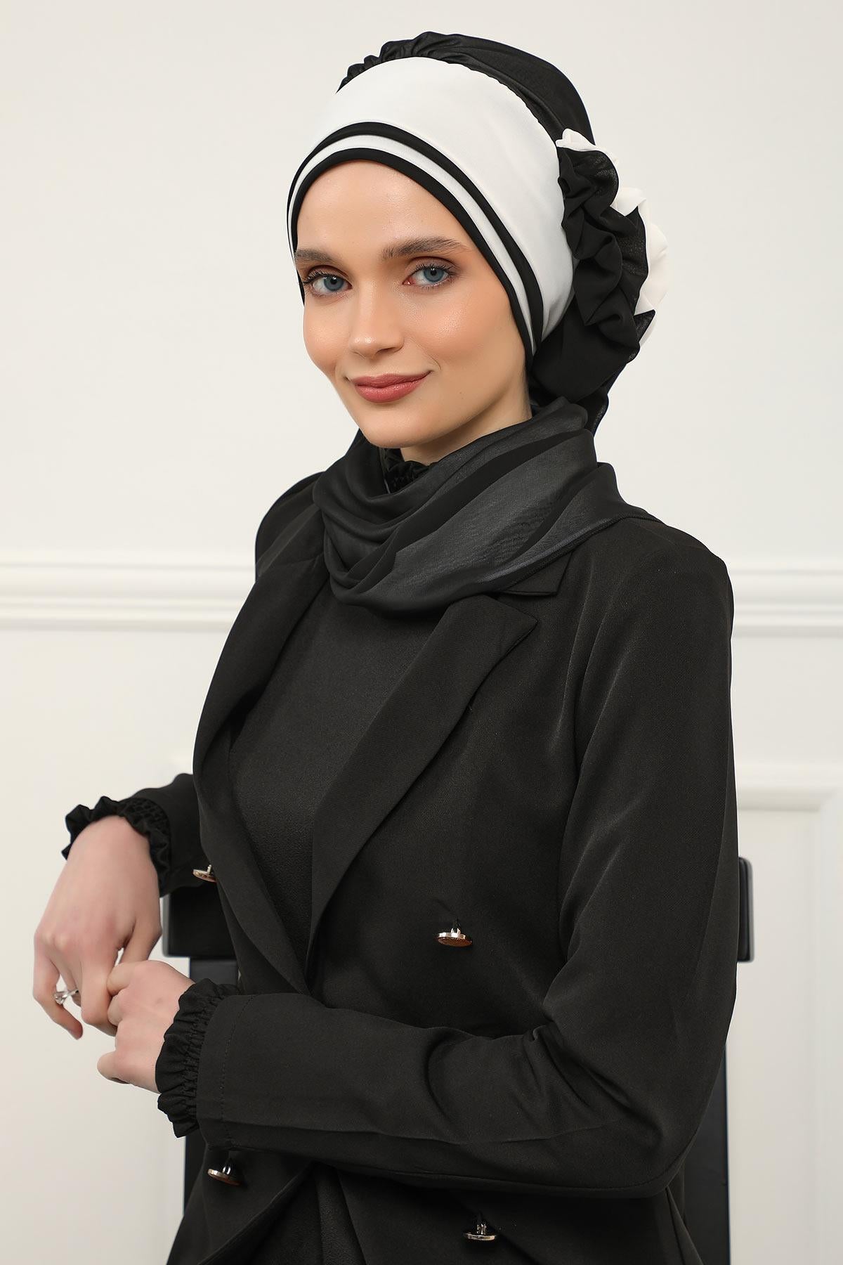 Çift Renkli Tasarım Şifon Hazır Türban,HT-86