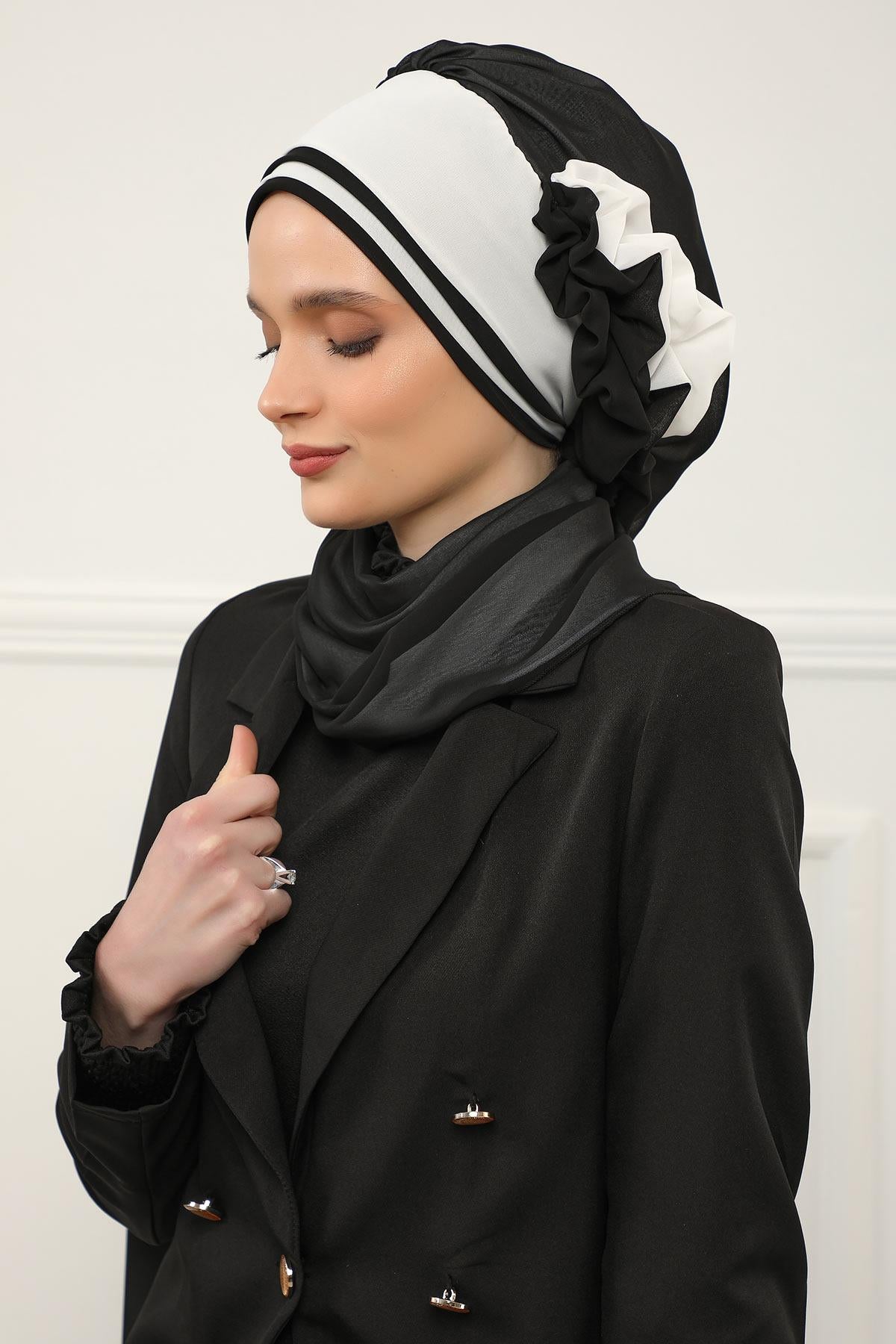 Çift Renkli Tasarım Şifon Hazır Türban,HT-86