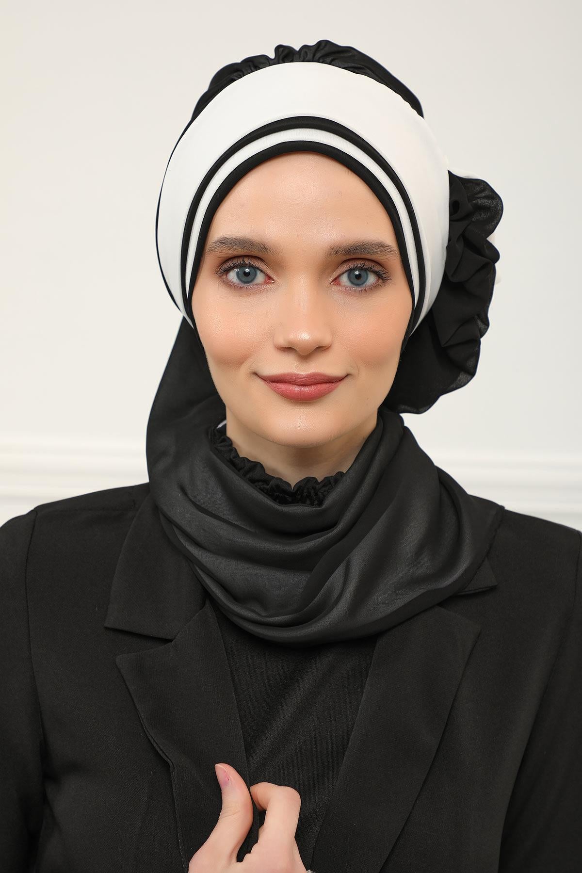 Çift Renkli Tasarım Şifon Hazır Türban,HT-86