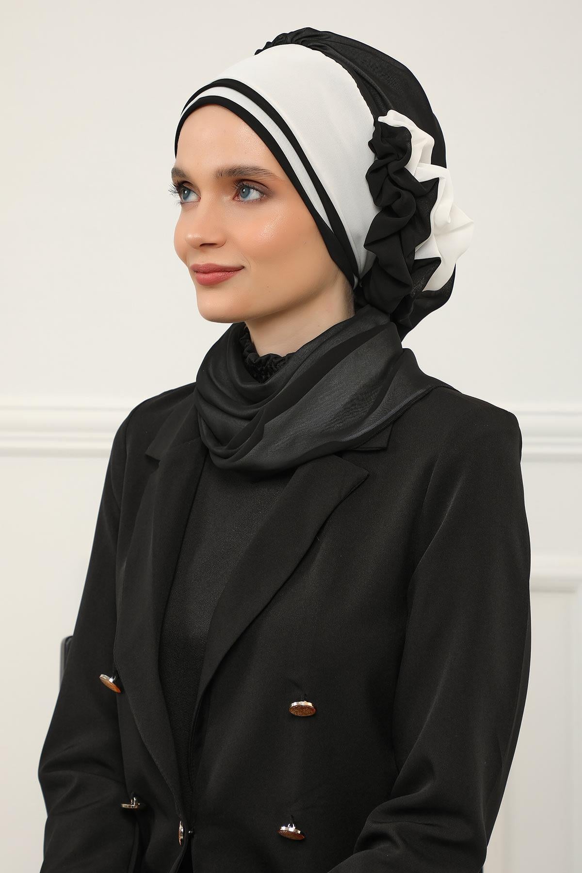 Çift Renkli Tasarım Şifon Hazır Türban,HT-86