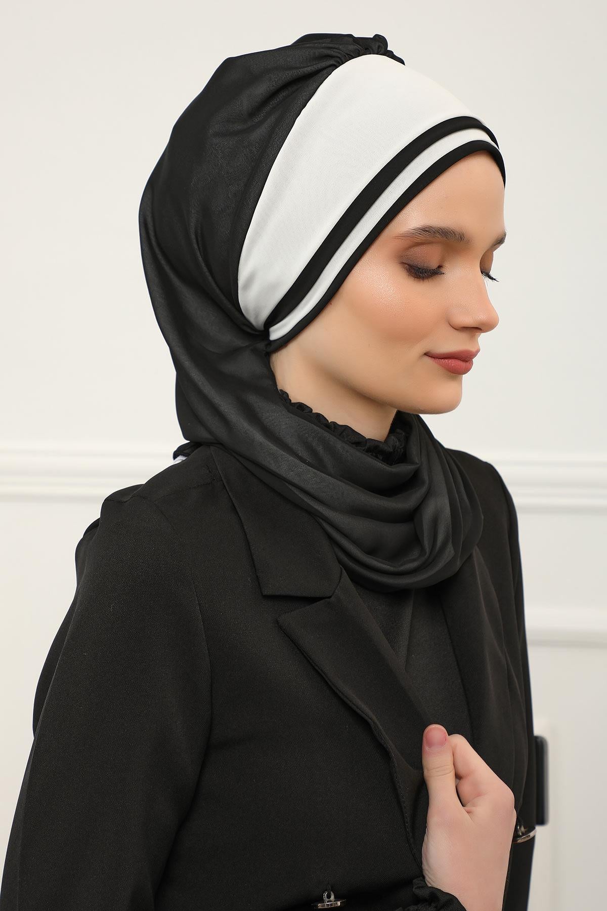 Çift Renkli Tasarım Şifon Hazır Türban,HT-86