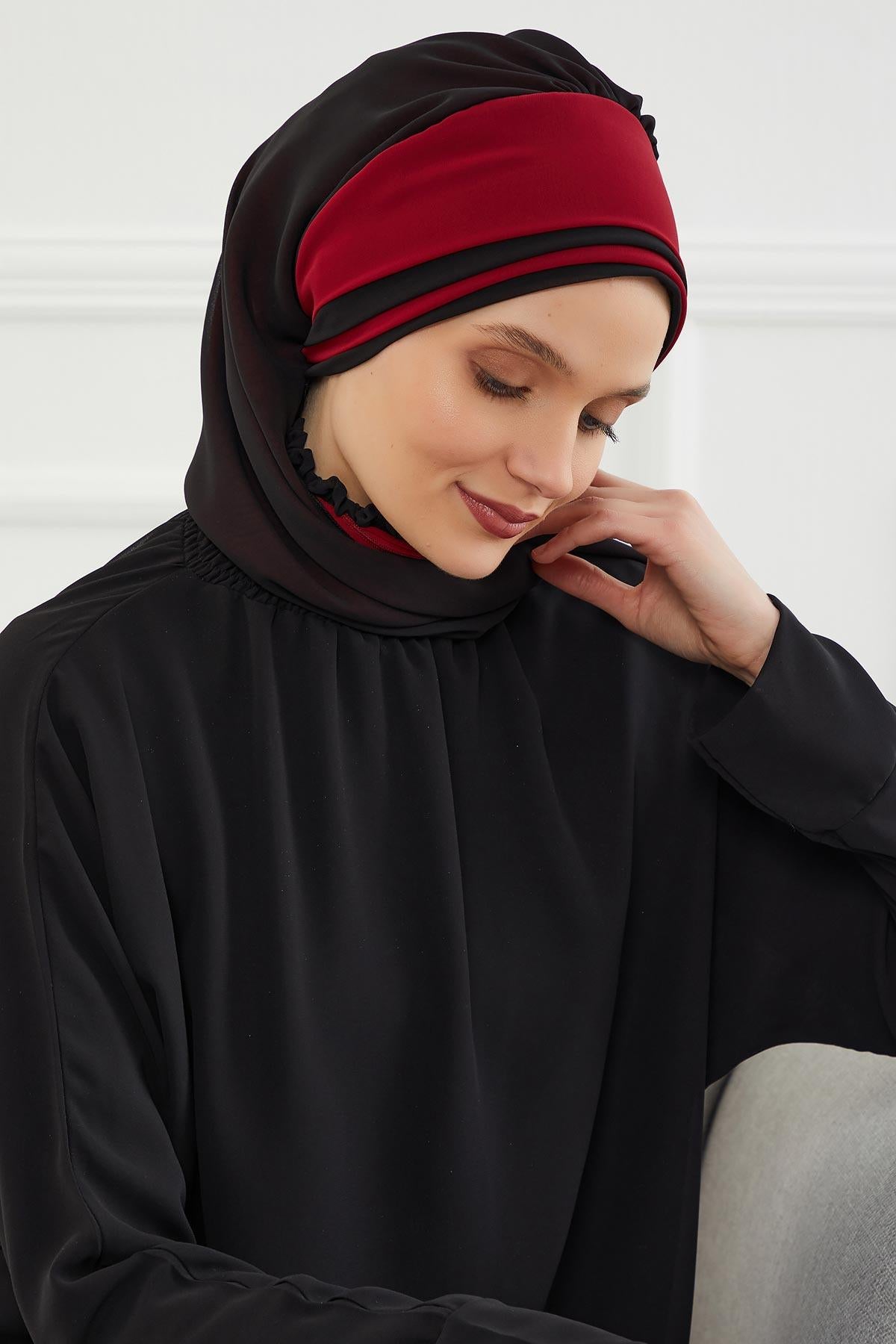 Çift Renkli Tasarım Şifon Hazır Türban,HT-86