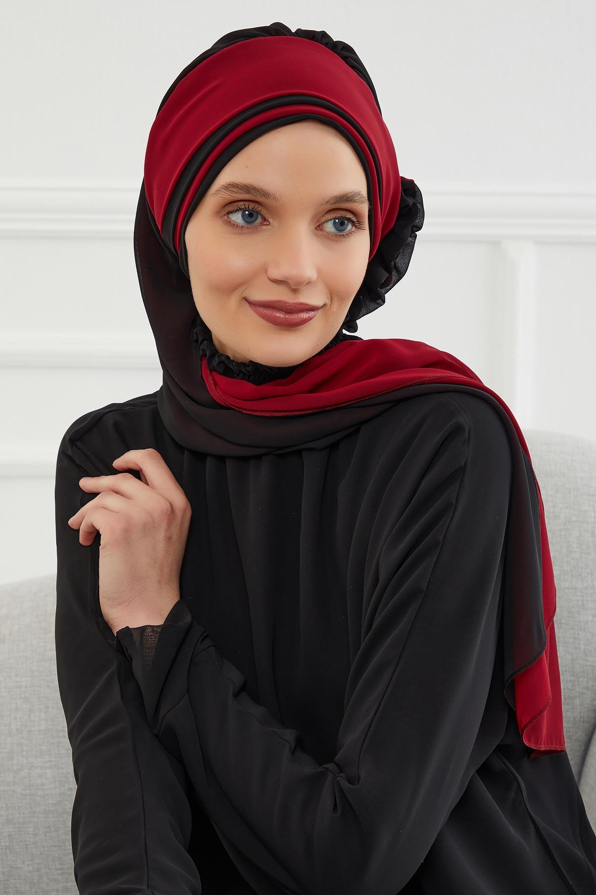 Çift Renkli Tasarım Şifon Hazır Türban,HT-86