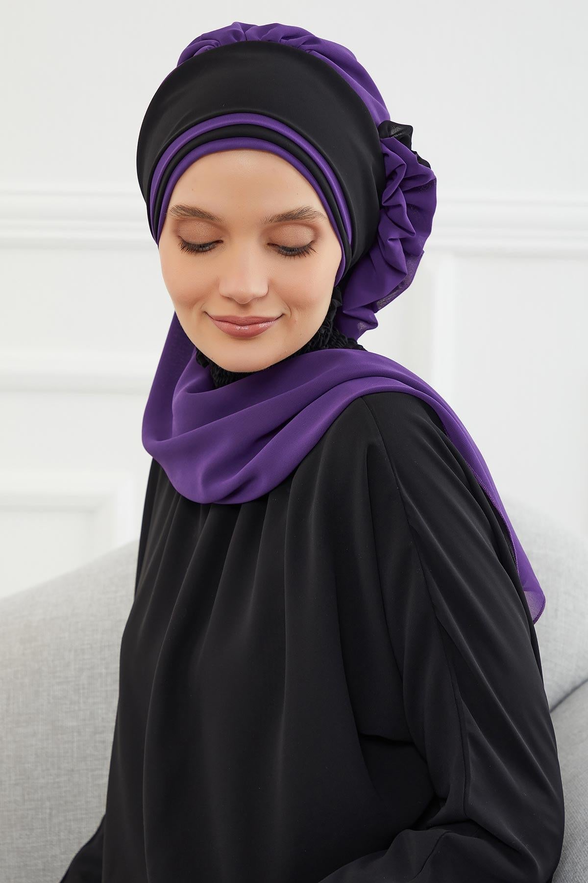 Çift Renkli Tasarım Şifon Hazır Türban,HT-86