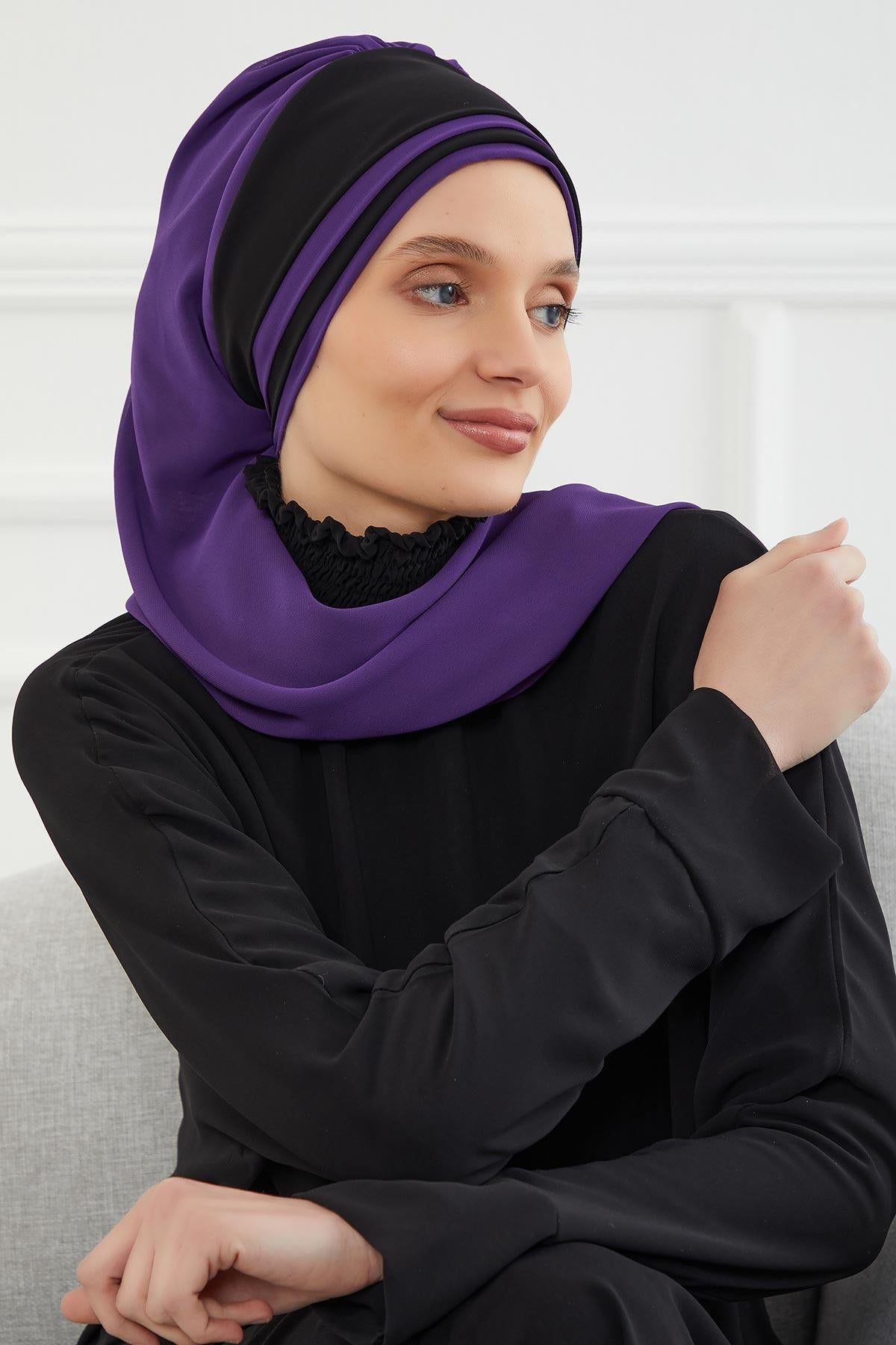 Çift Renkli Tasarım Şifon Hazır Türban,HT-86