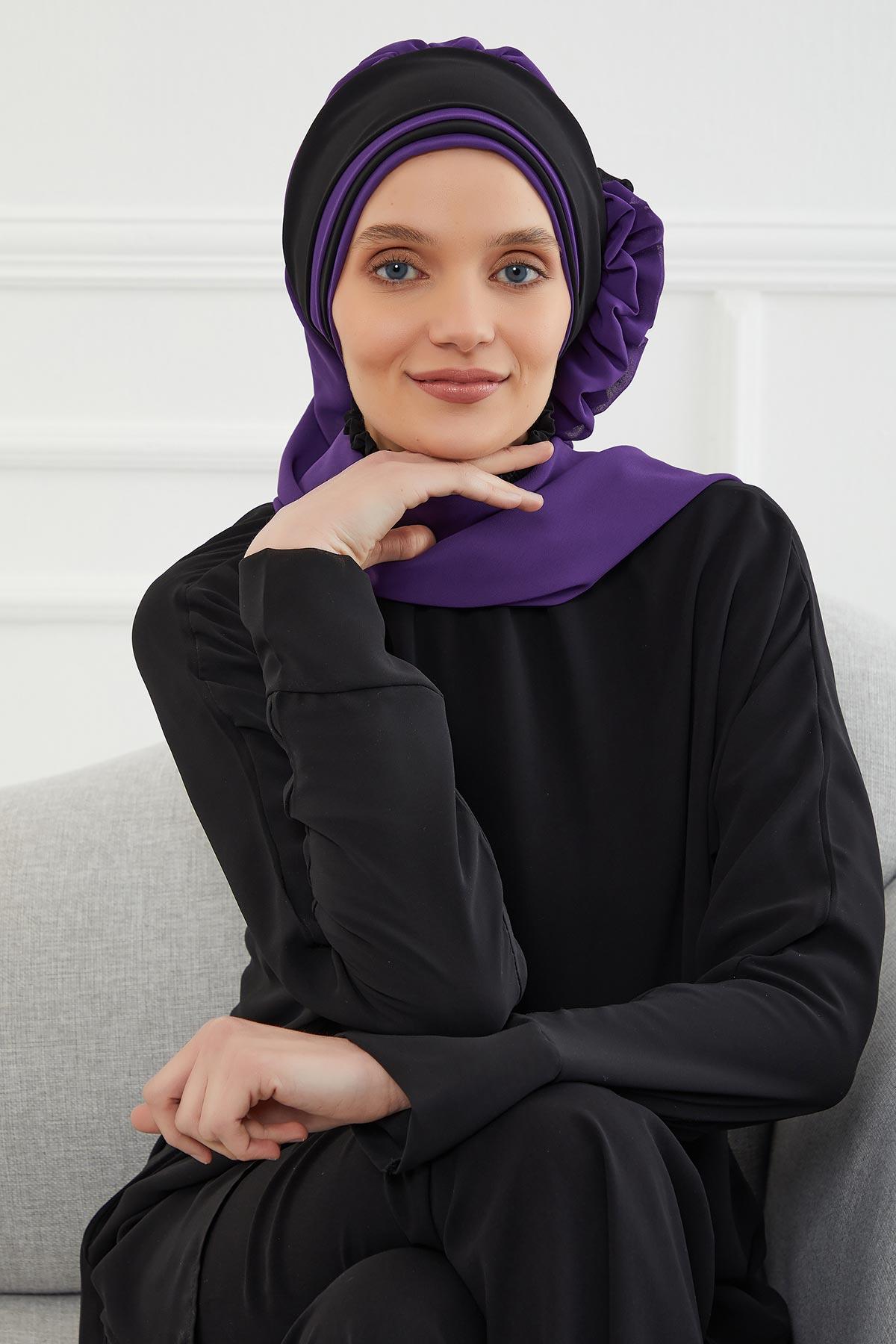 Çift Renkli Tasarım Şifon Hazır Türban,HT-86