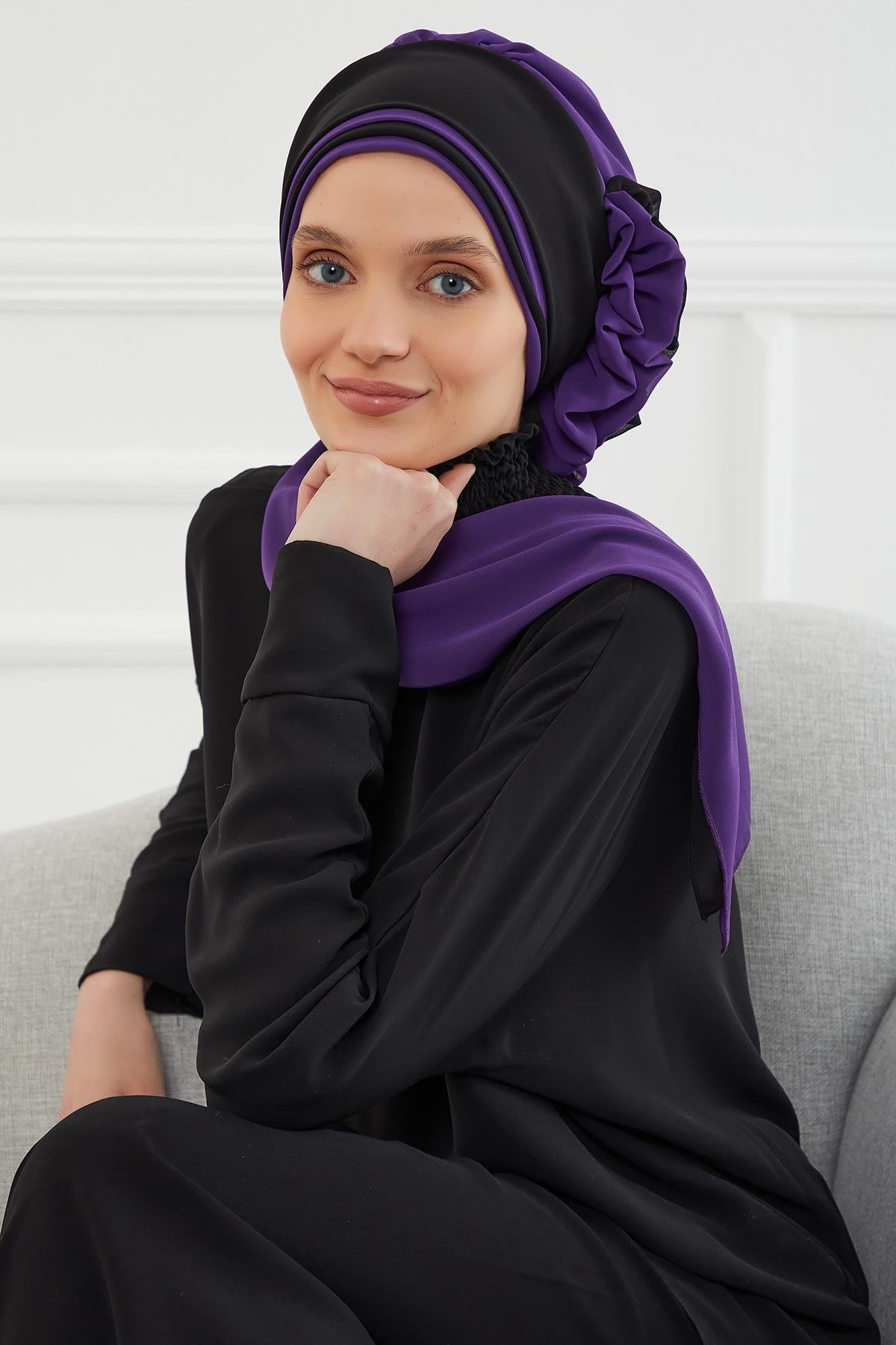 Çift Renkli Tasarım Şifon Hazır Türban,HT-86