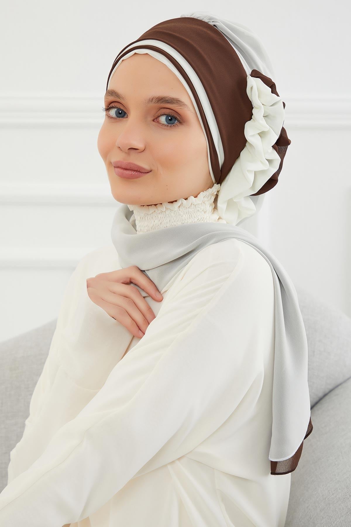 Çift Renkli Tasarım Şifon Hazır Türban,HT-86