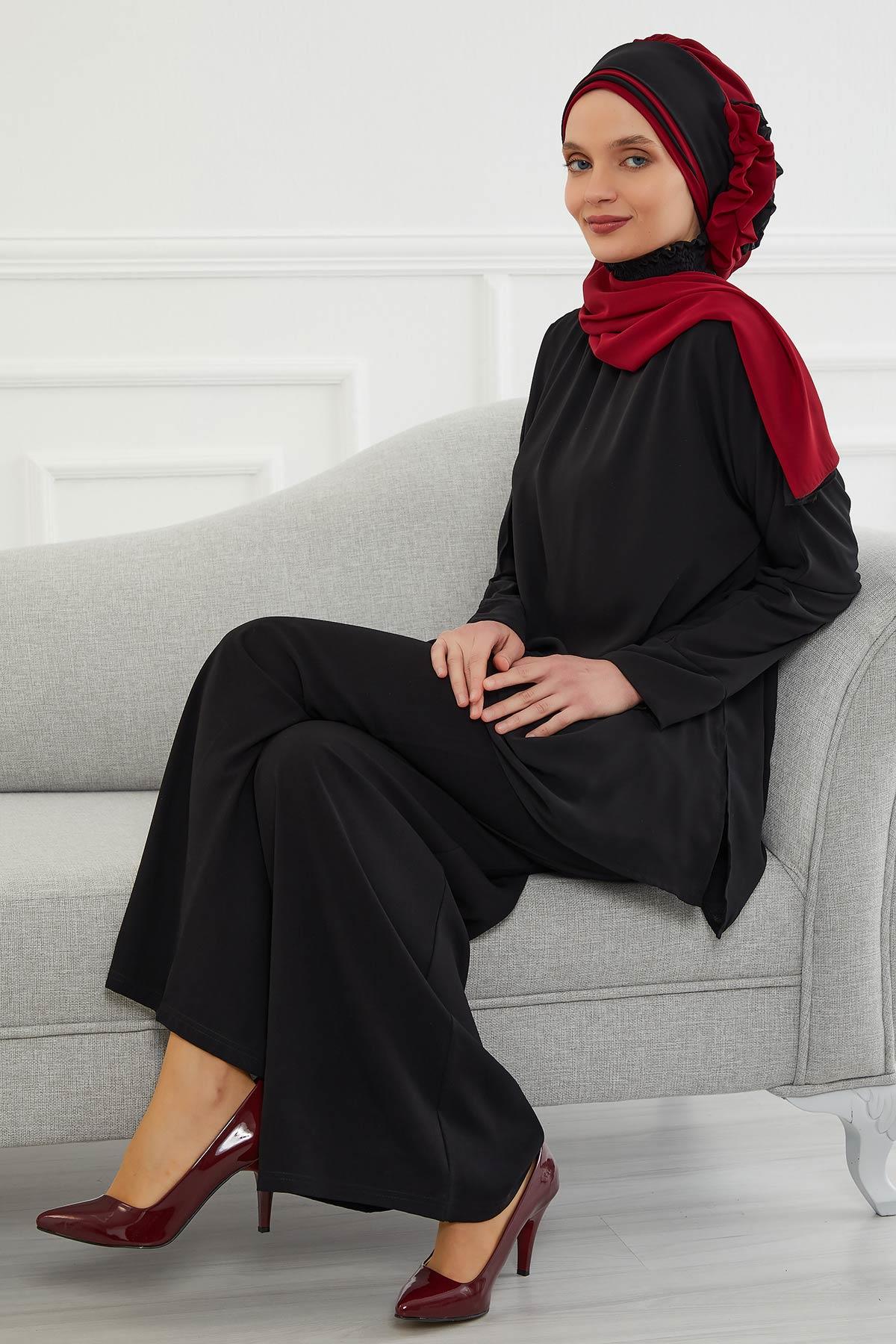 Çift Renkli Tasarım Şifon Hazır Türban,HT-86