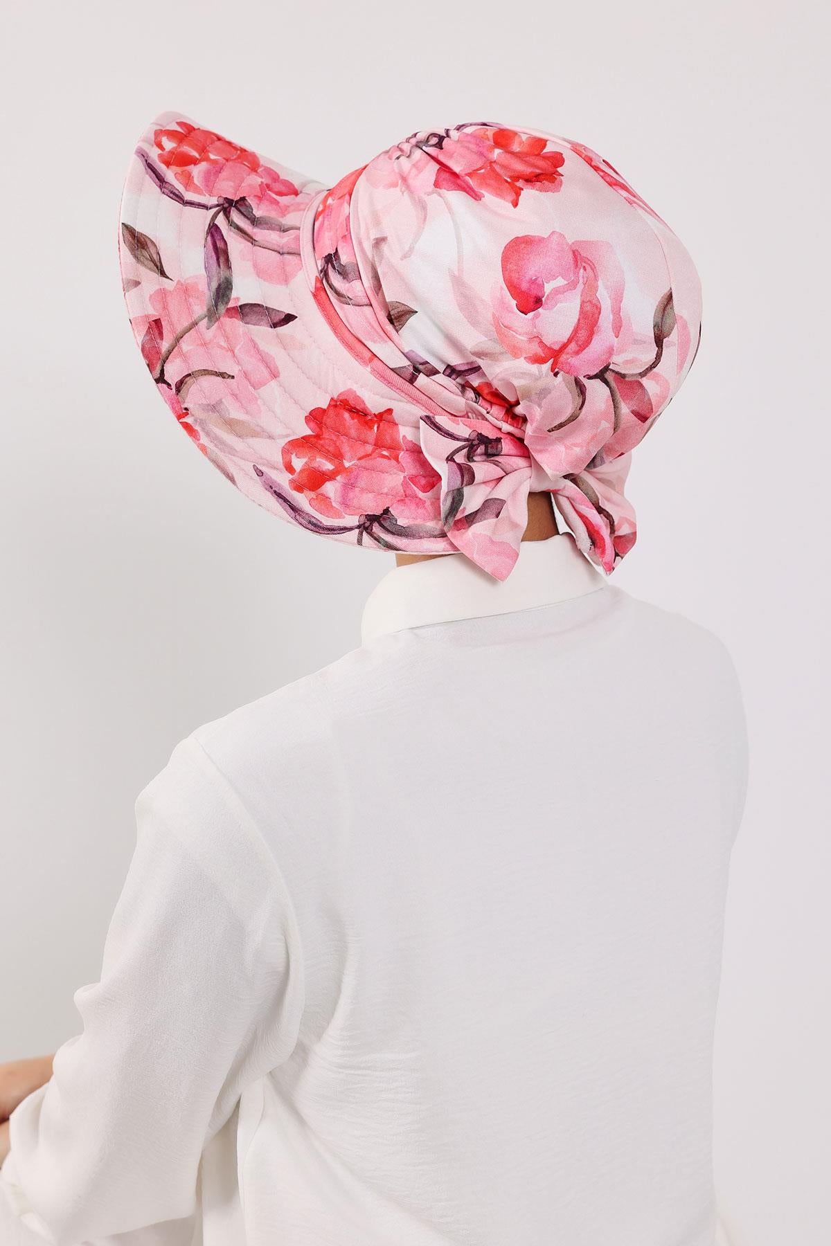 Çıkarılabilir Arkası Fiyonklu Desenli Şapkalı Bone Türban,S-4YD