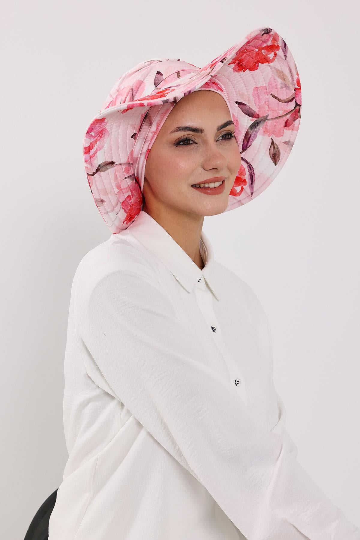 Çıkarılabilir Arkası Fiyonklu Desenli Şapkalı Bone Türban,S-4YD