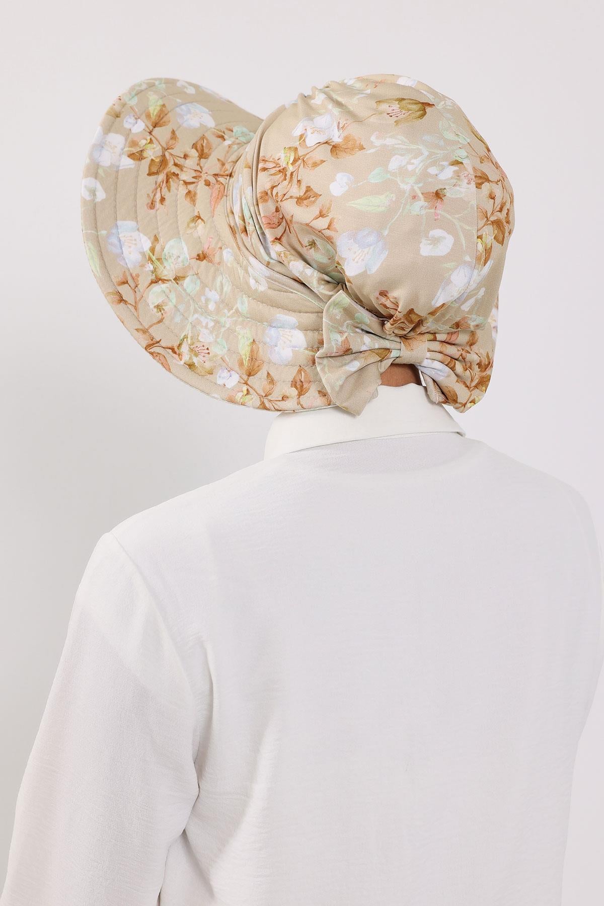 Çıkarılabilir Arkası Fiyonklu Desenli Şapkalı Bone Türban,S-4YD