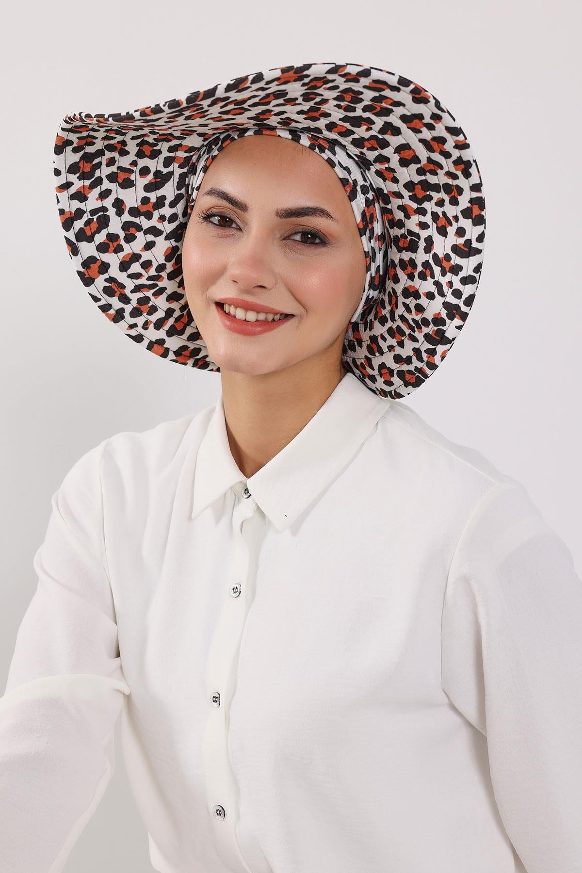 Çıkarılabilir Arkası Fiyonklu Desenli Şapkalı Bone Türban,S-4YD