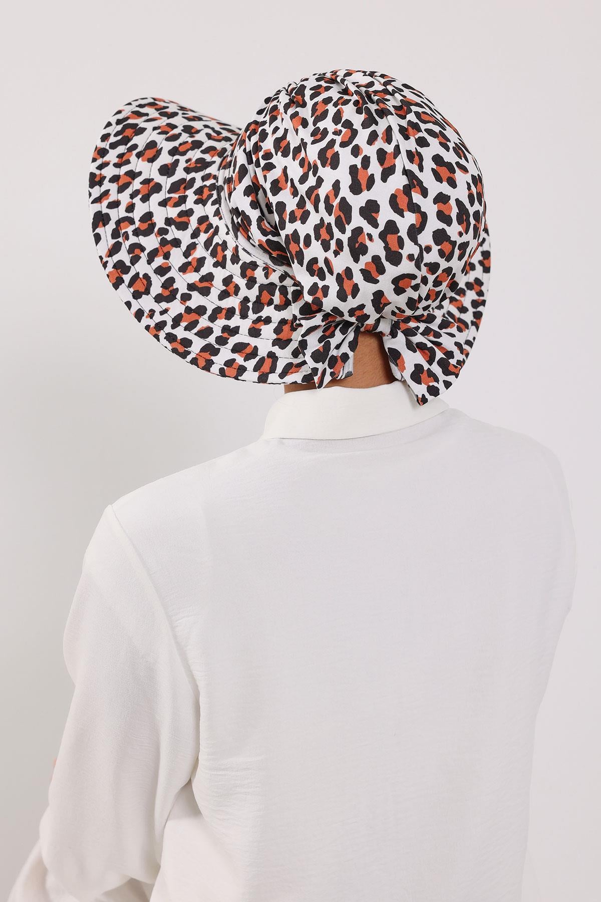 Çıkarılabilir Arkası Fiyonklu Desenli Şapkalı Bone Türban,S-4YD