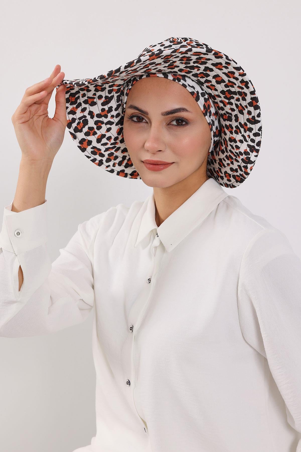 Çıkarılabilir Arkası Fiyonklu Desenli Şapkalı Bone Türban,S-4YD